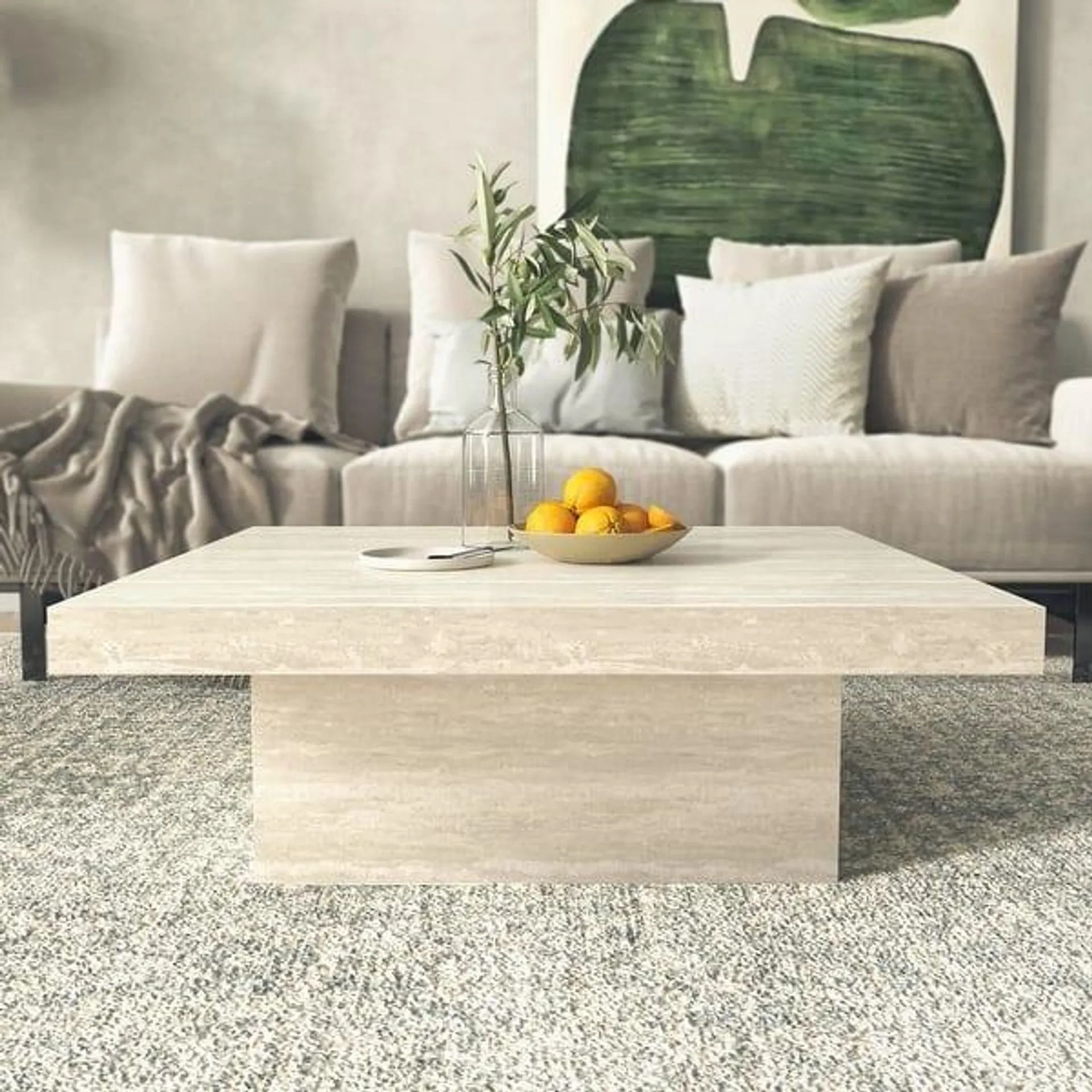 GALANO Carmelo 35.4 in Concrete Cool Grey Square Wood Top Coffee Table - 35.4"W x 35.4"D x 12.2"H