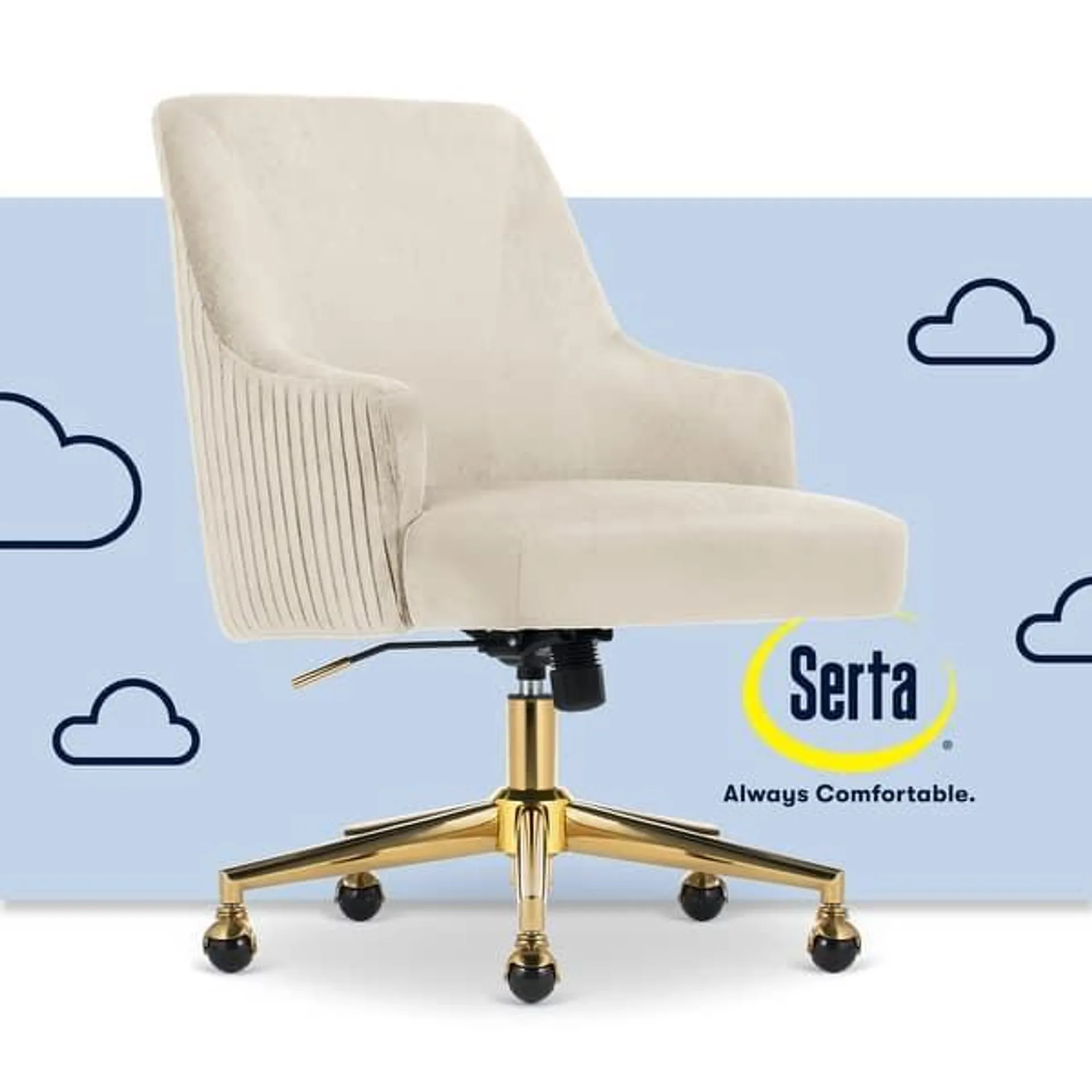 Serta® Scarlett Modern Office Chair, Pleated and Curved Mid-Back Desk Chair, Pocket Coil Seat Cushion