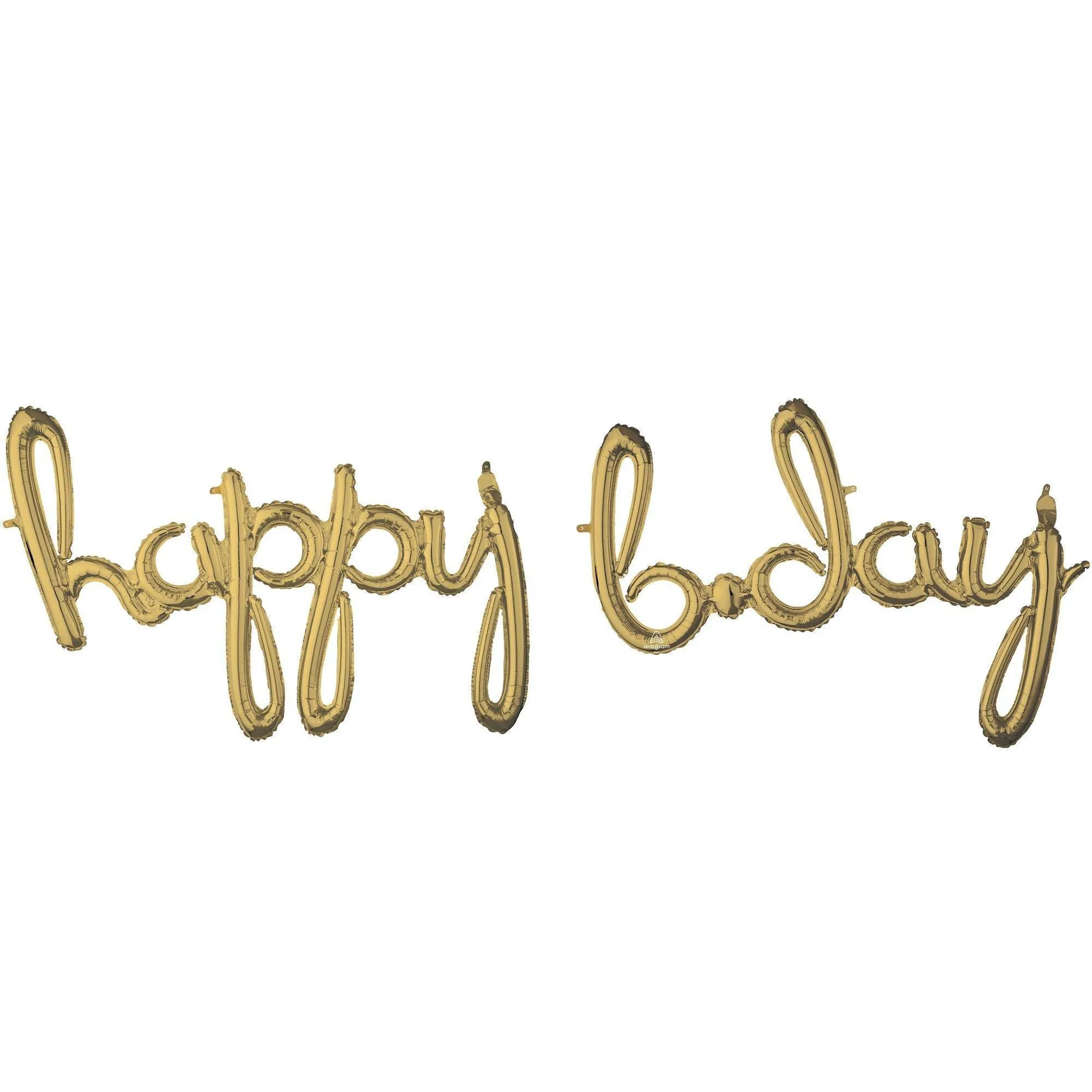 Air-Filled White Gold Happy B-Day Letter Balloon Banner, 2pc