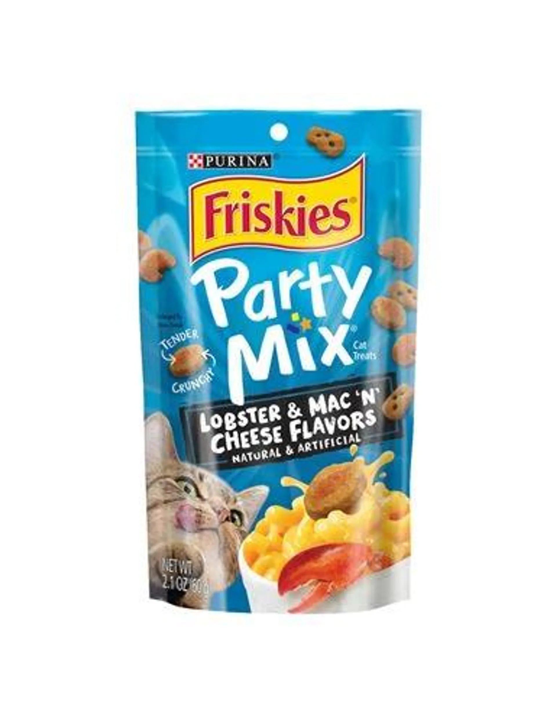 Purina Friskies Cat Treats, Party Mix Lobster & Mac 'N' Cheese Flavors - 2.1 Ounce Pouch