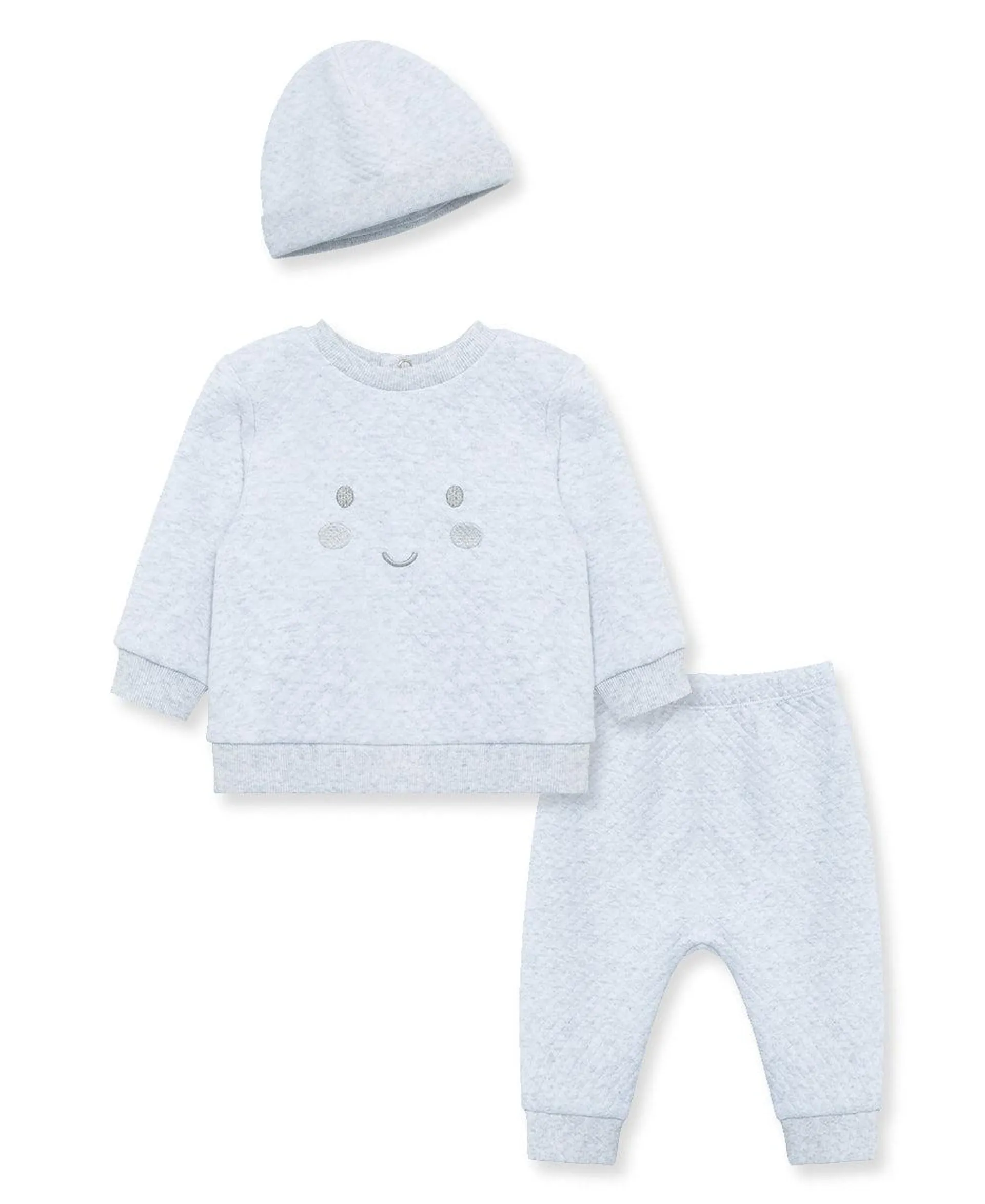 Little Me Joy 3 Piece Quilted Pant Set - Blue