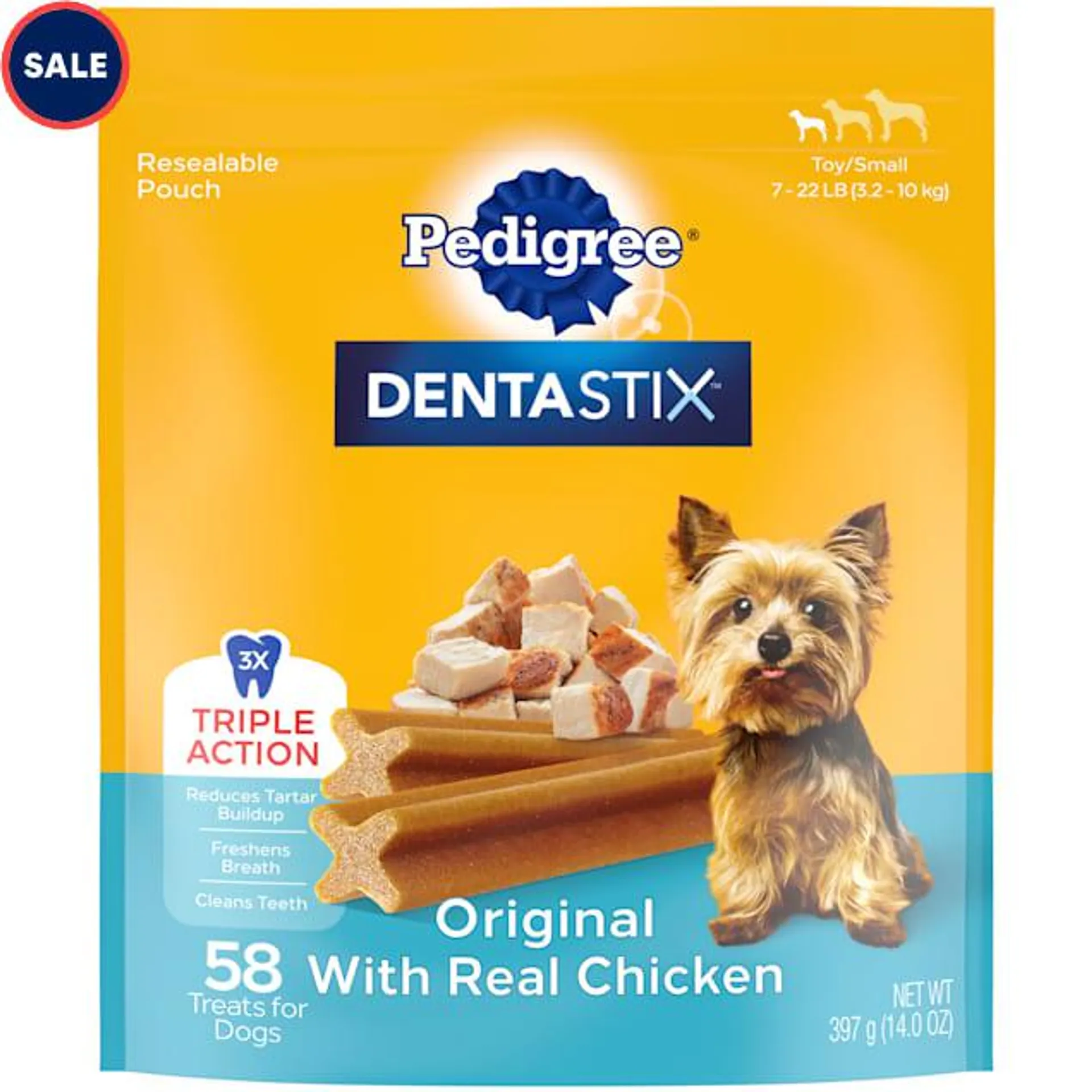 Pedigree Dentastix Original Flavor Bones Toy/Small Dog Dental Treats, 13.97 oz., Count of 58