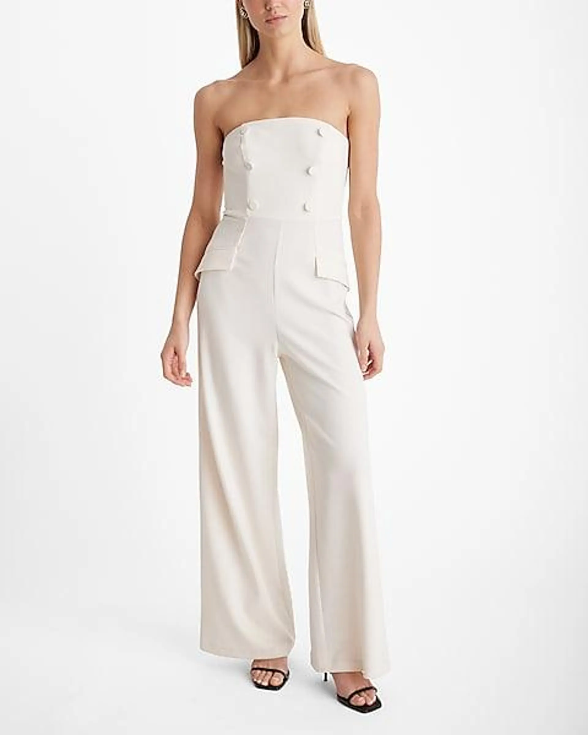 Strapless Double Breasted Wide Leg Blazer Jumpsuit