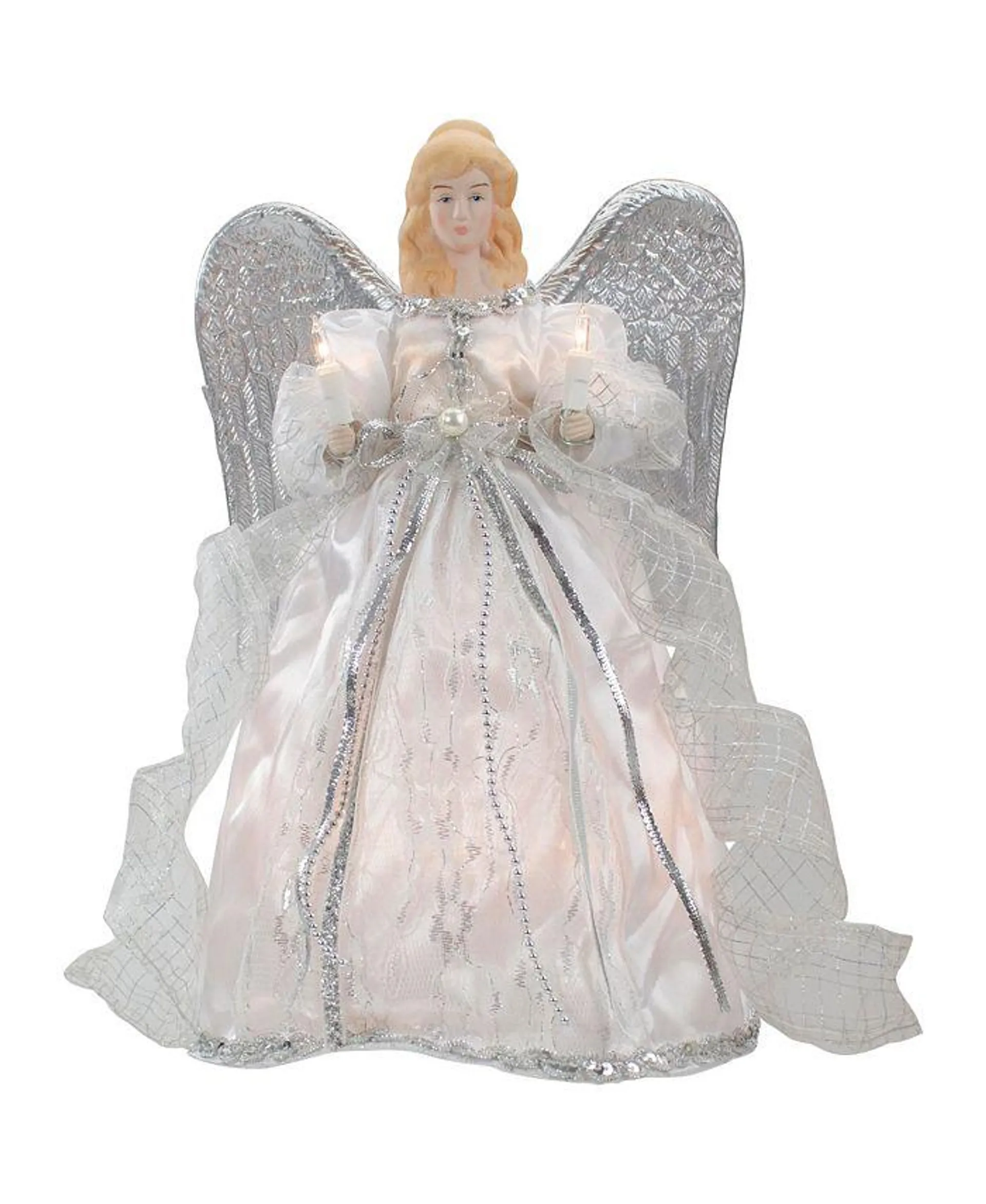 Lighted Angel With Wings Christmas Tree Topper With Clear Lights, 12"