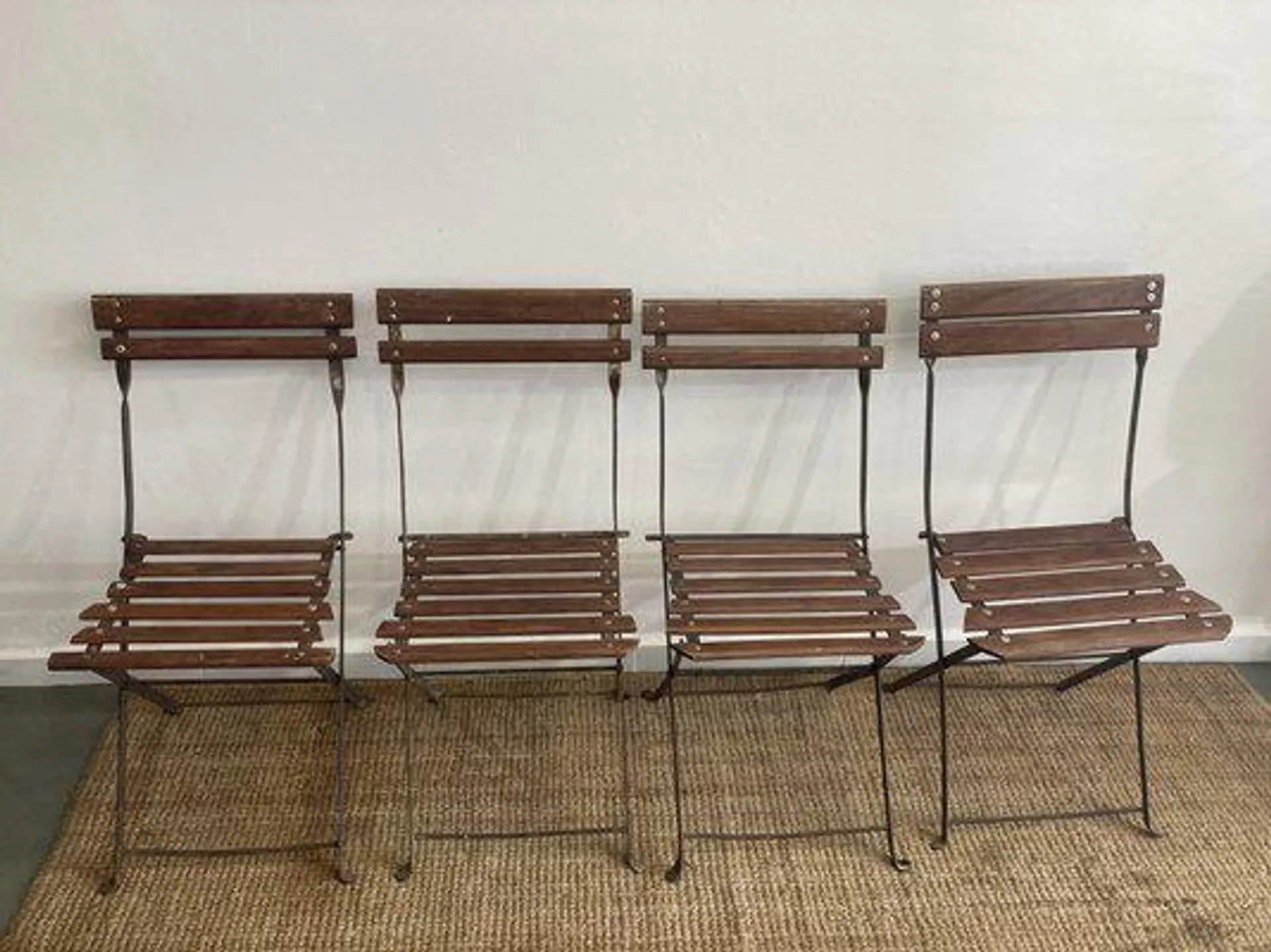 Vintage French Garden Chairs in Iron and Wood, Set of 4