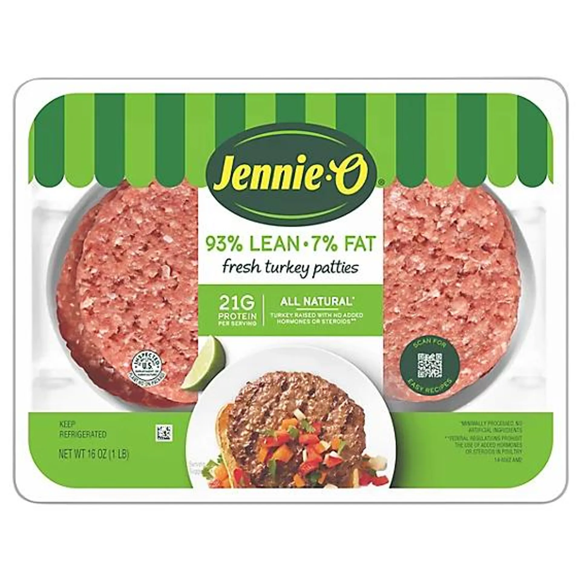 Jennie-O 93% Lean 7% Fat Ground Turkey Patties - 4 Ct-16 oz