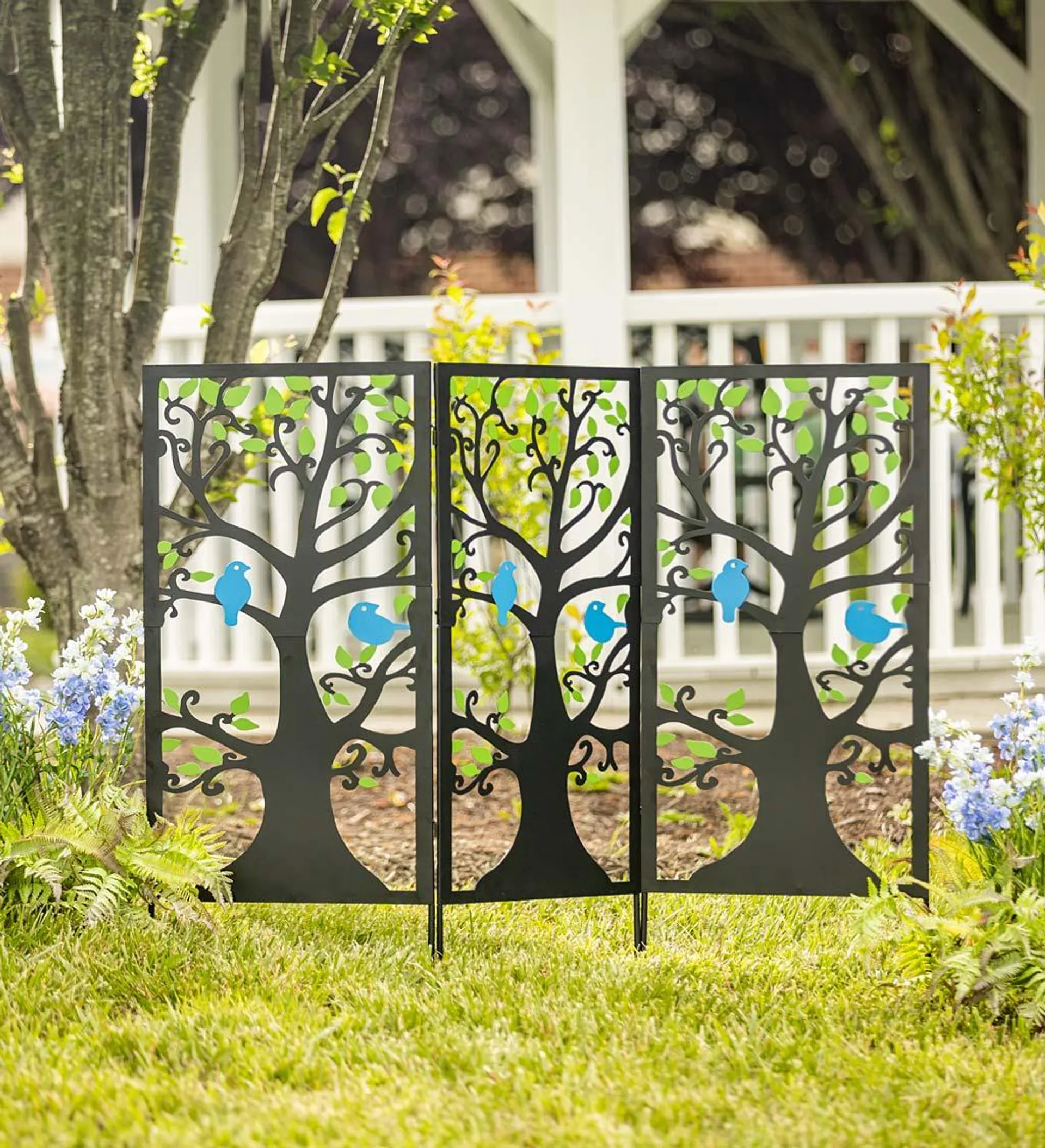 Laser-Cut Metal Bluebird Garden Screen