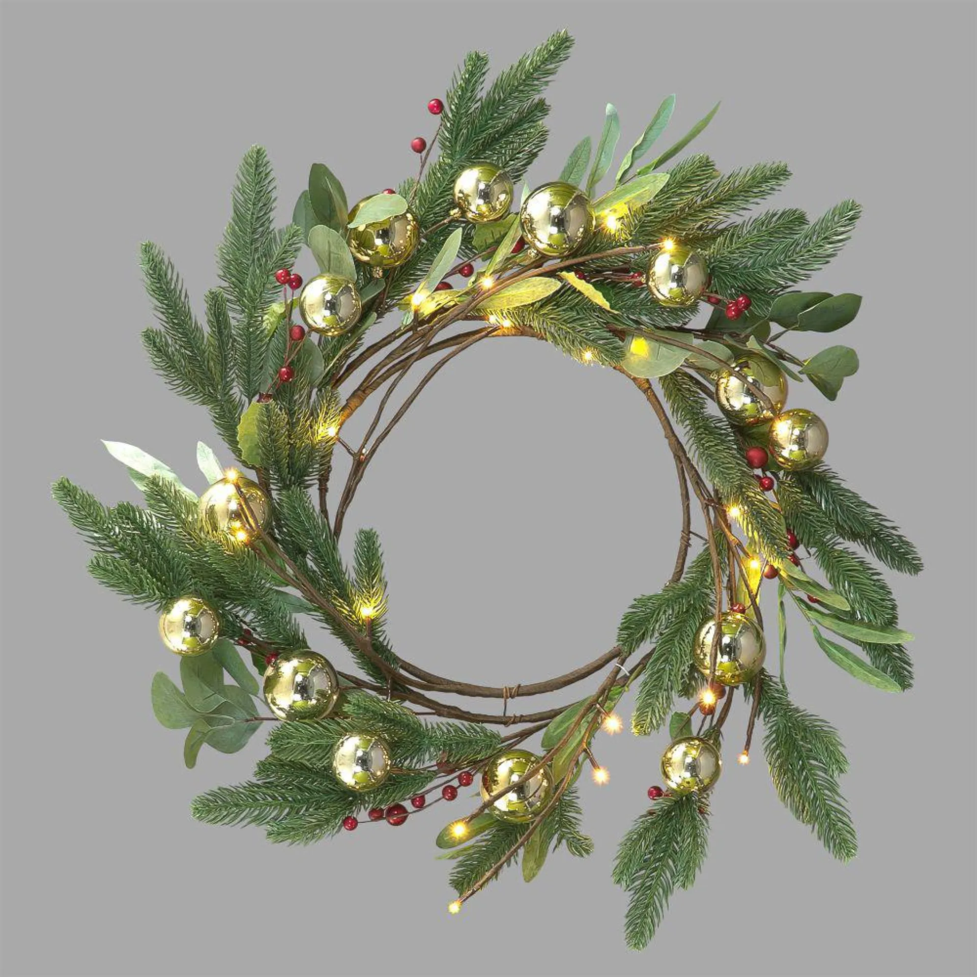 60cm Mixed Leaf Christmas Wreath With Red Berries