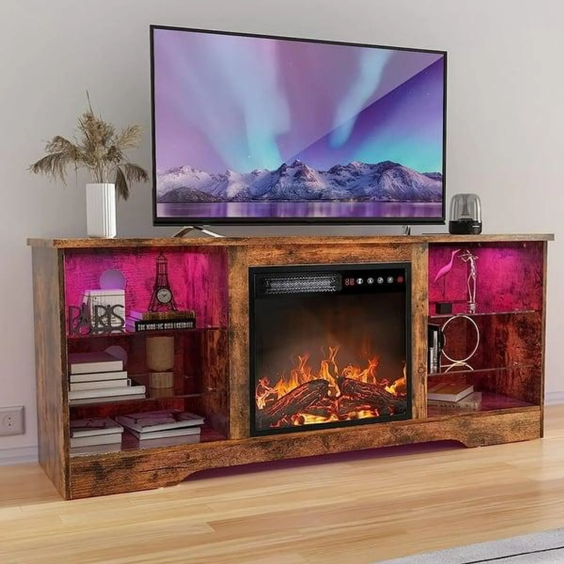 Bossin 58" Fireplace TV Stand with 18'' Electric Fireplace,Modern Entertainment Center for 65'' TVs,TV Console