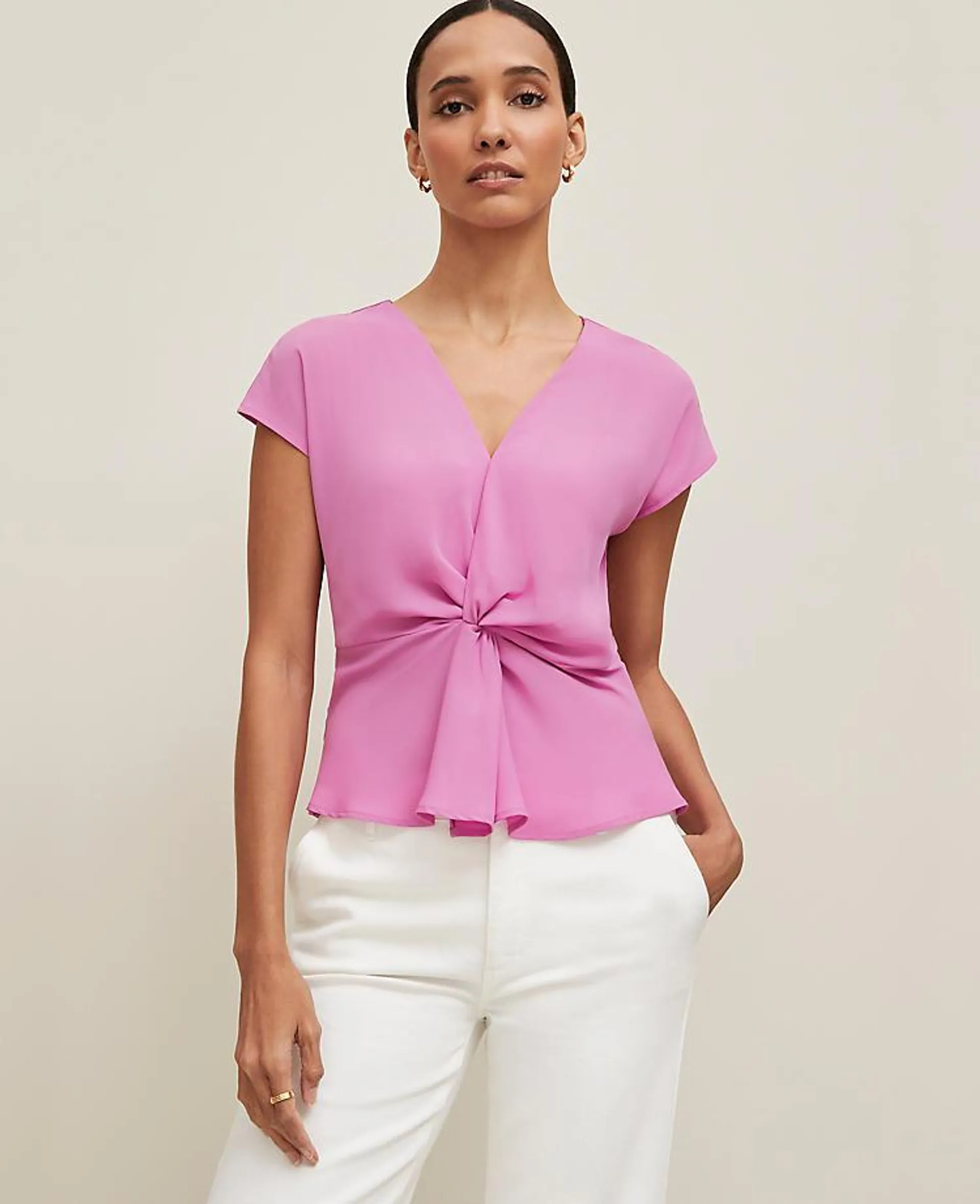Knotted V-Neck Top