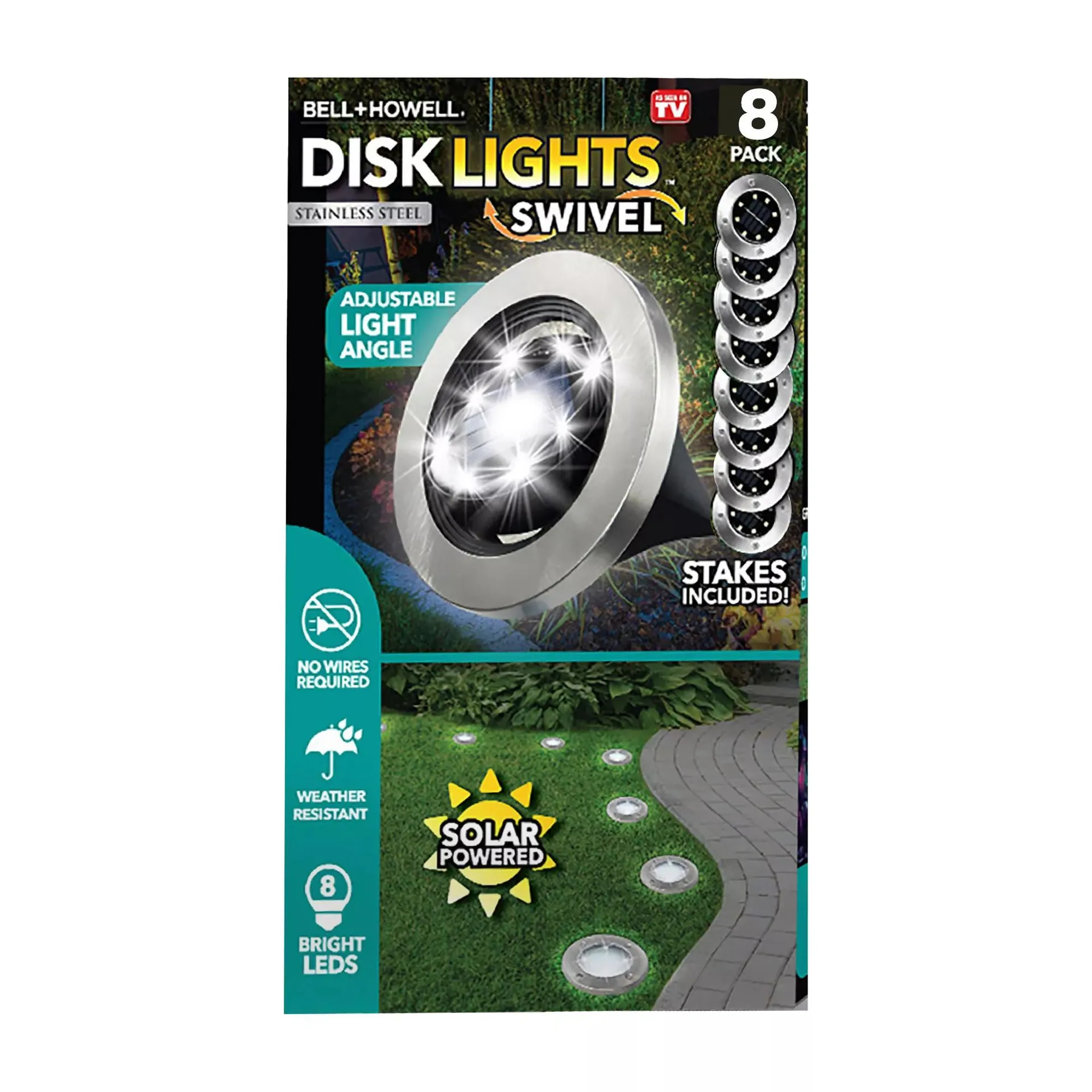 Bell + Howell Solar Swivel Disk Lights, 8 pk.