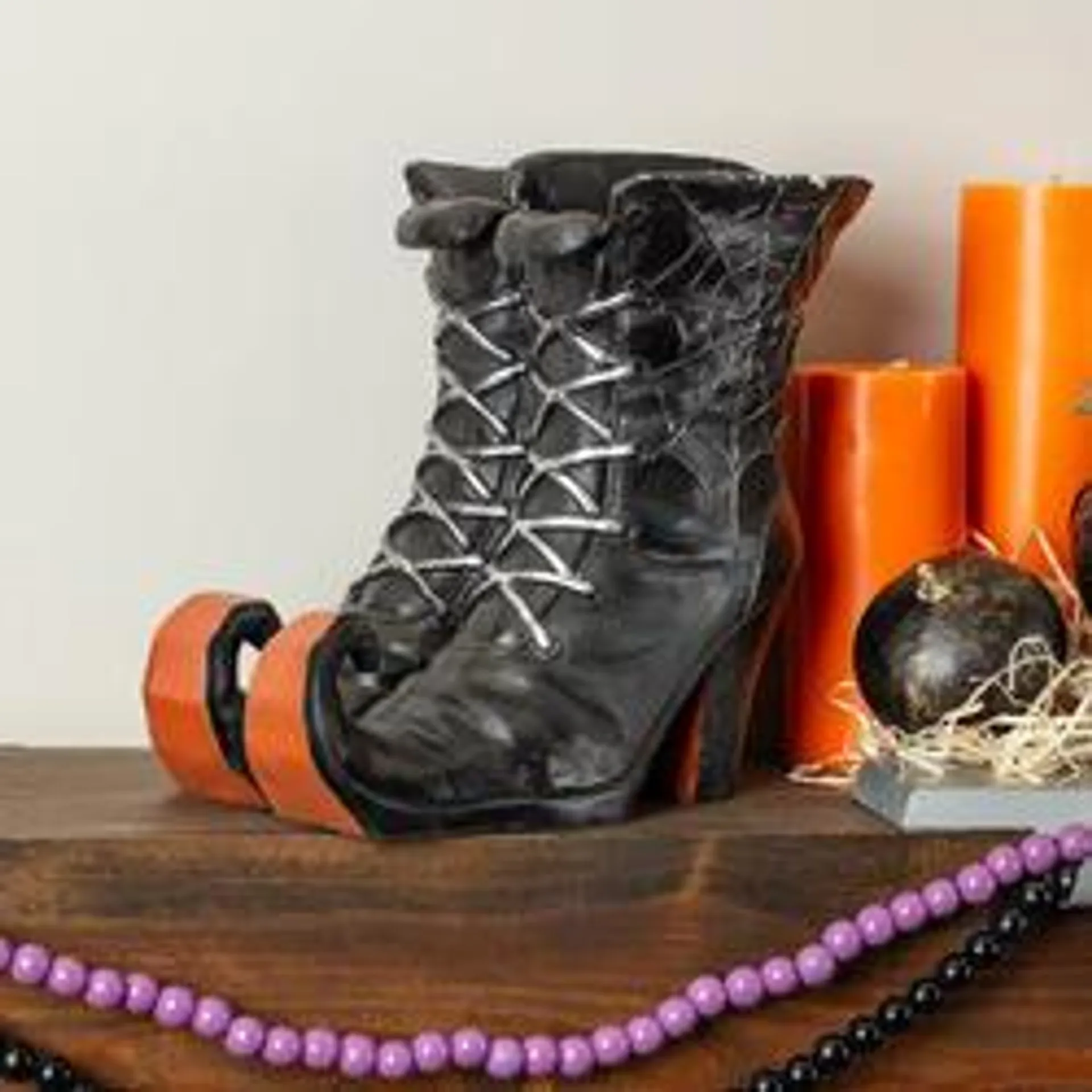 9" Black Witch Boots with Spider Webs