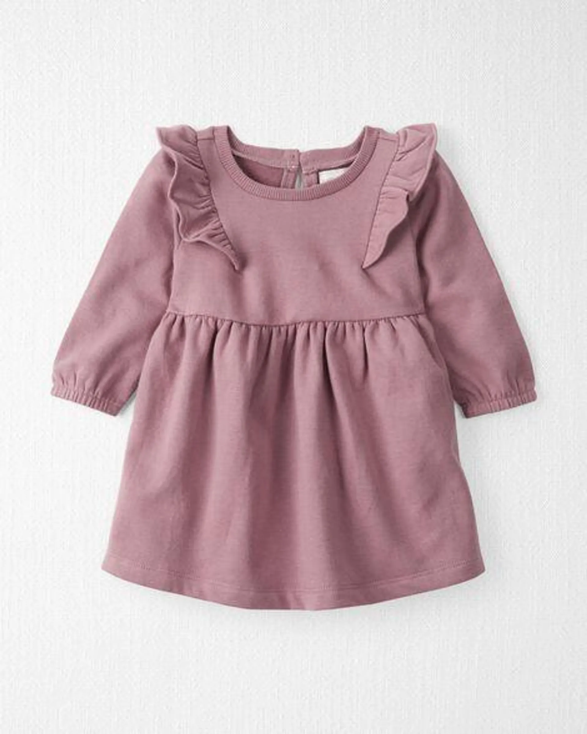 Baby Long-Sleeve Ruffle Dress Made with Organic Cotton in Desert Mauve