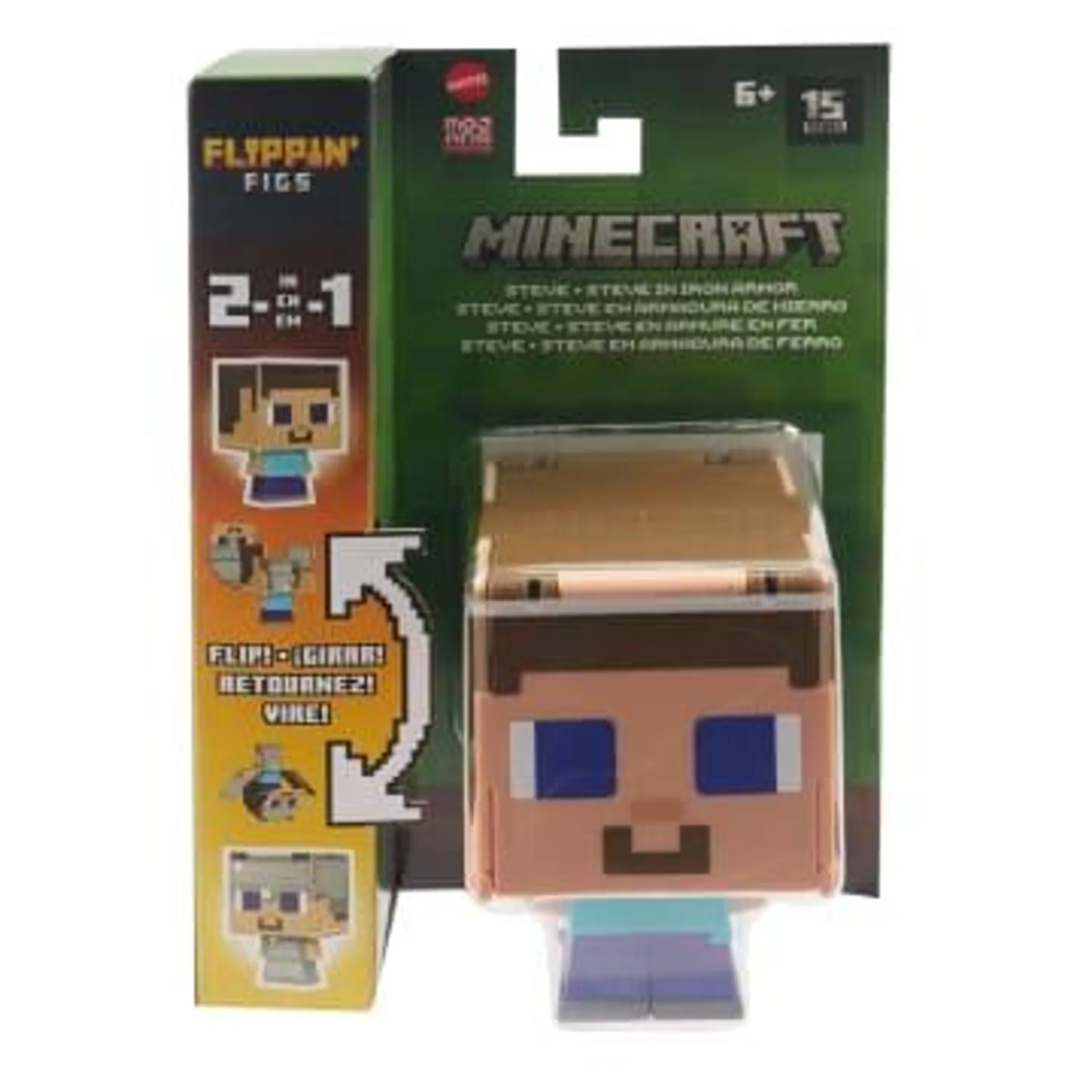 Minecraft Flippin’ Figs Figures Collection, 2-In-1 Fidget Play, 3.75-in Scale & Pixelated Design (Characters May Vary)