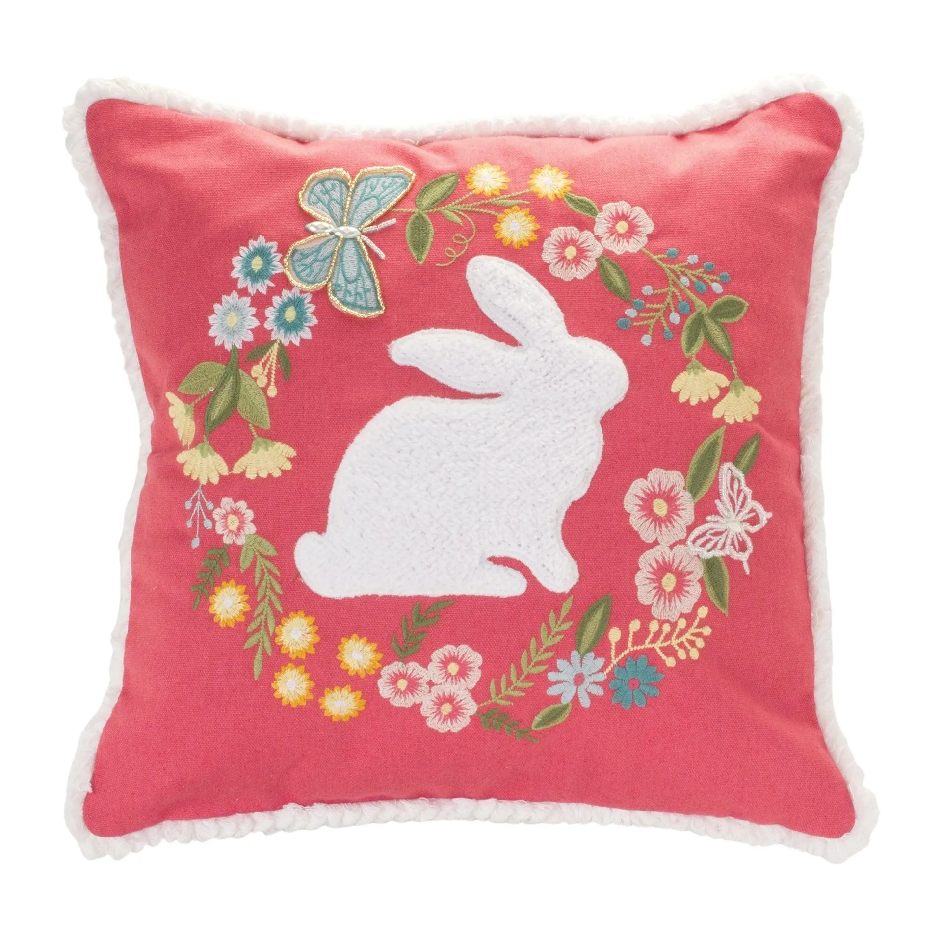 Embroidered Rabbit Floral 16" Pillow