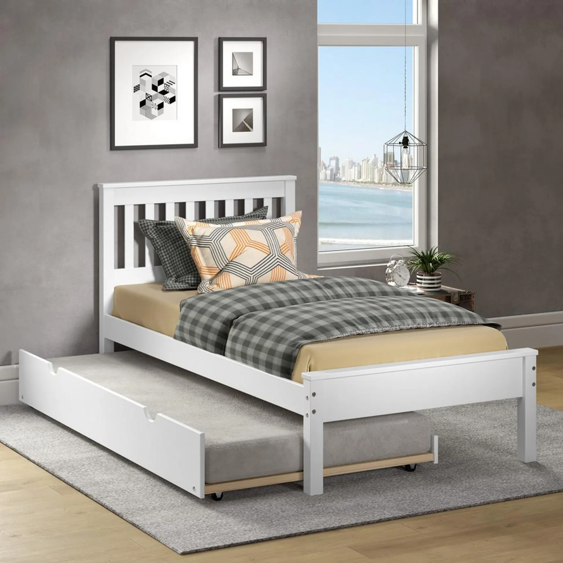 Twin Bed White with Twin Trundle