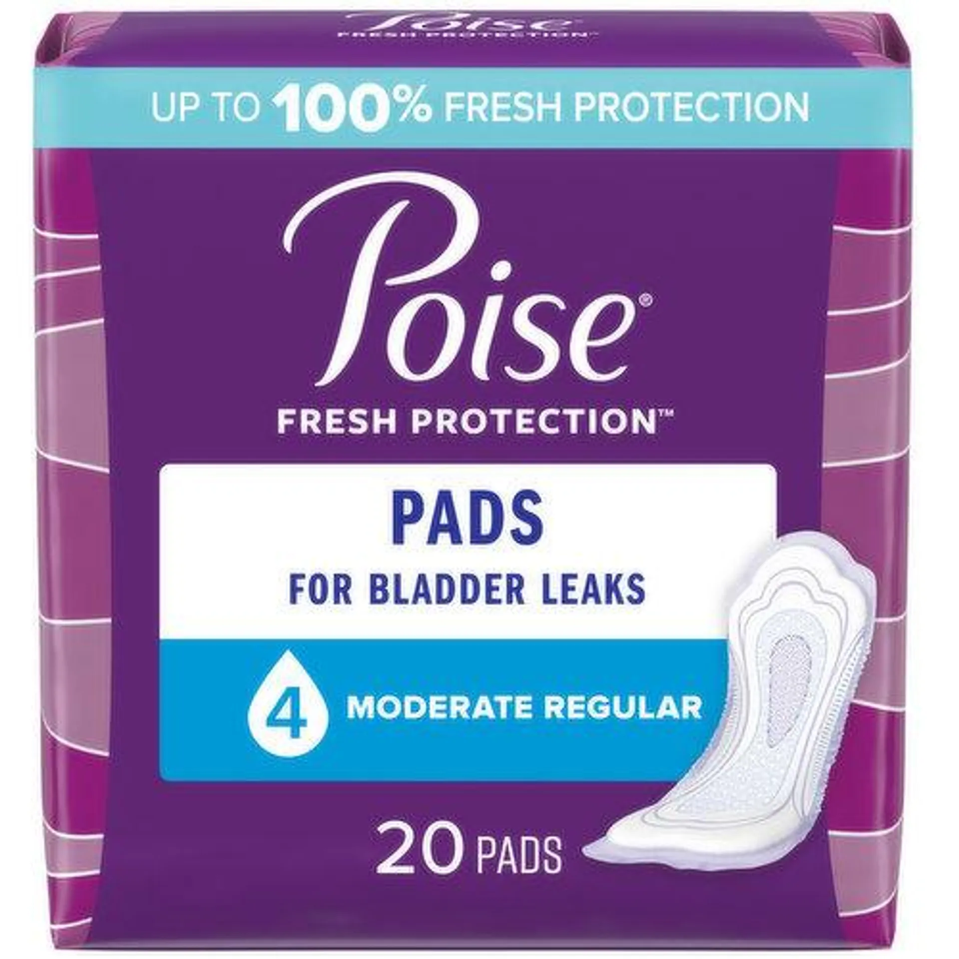 Poise Fresh Protection Postpartum Incontinence Pads for Women Moderate Absorbency Feminine Pads, 20 Each