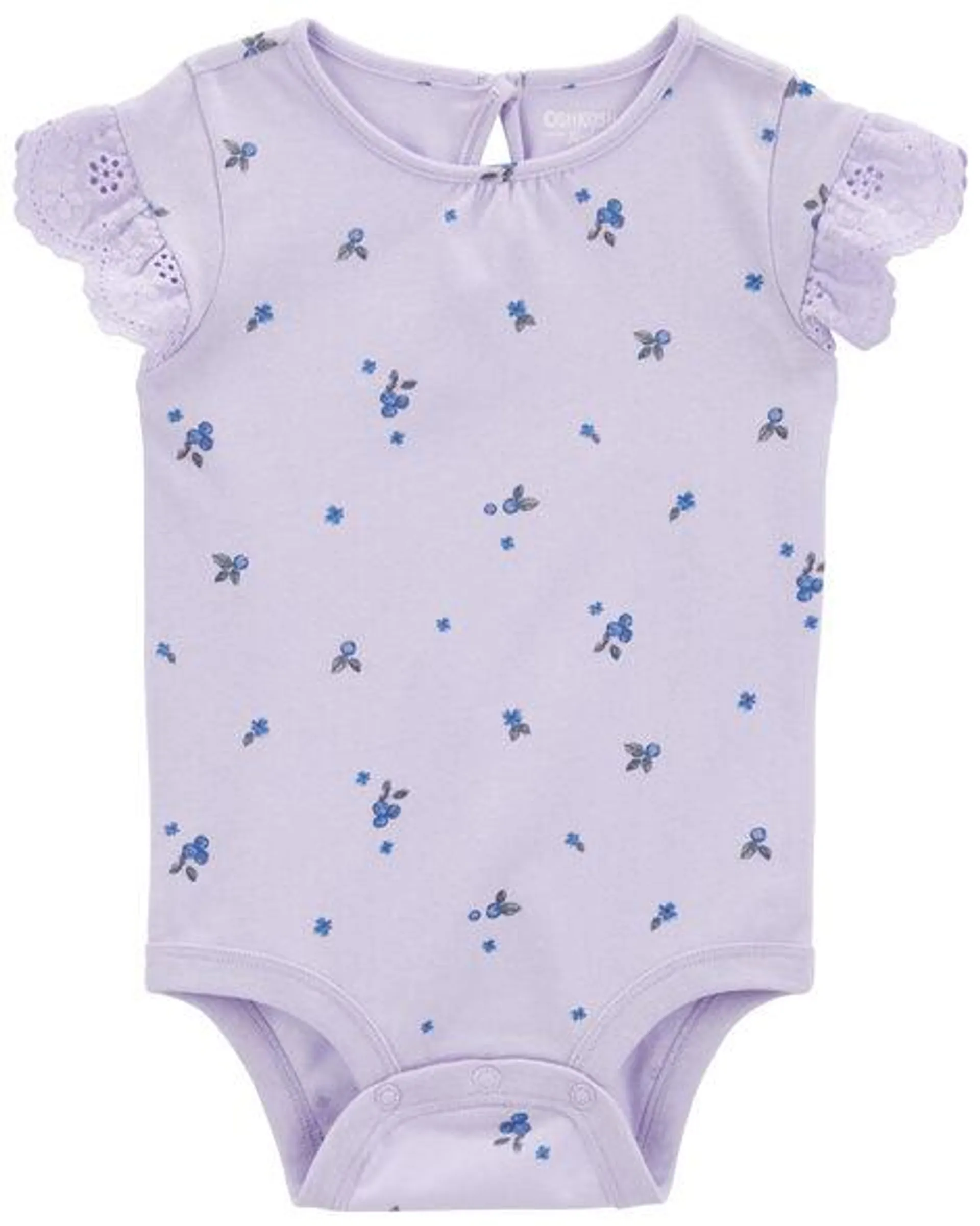 Blueberry Print Eyelet Flutter Bodysuit