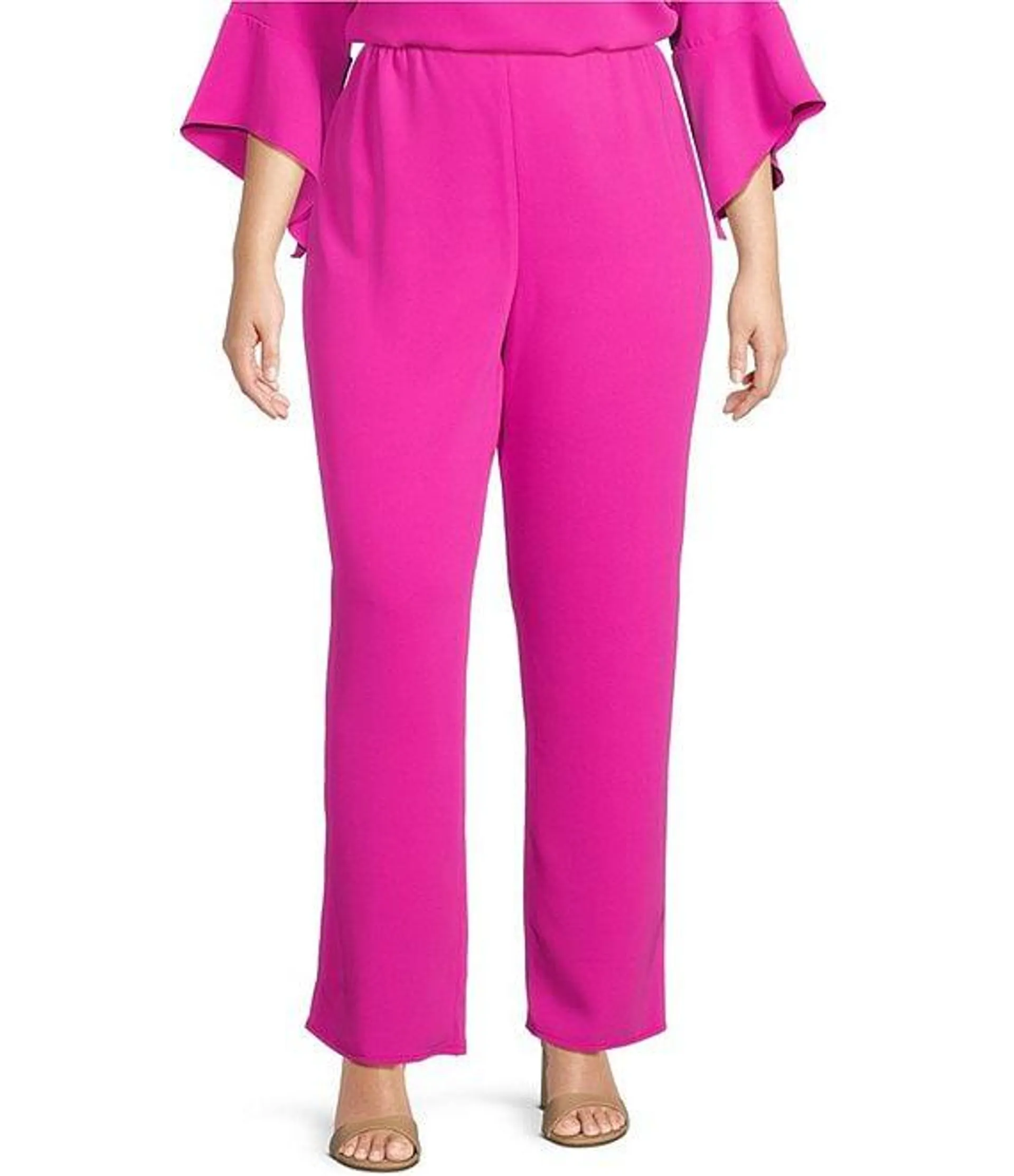 Plus Size Matte Crepe Pull-On Straight Leg Pants