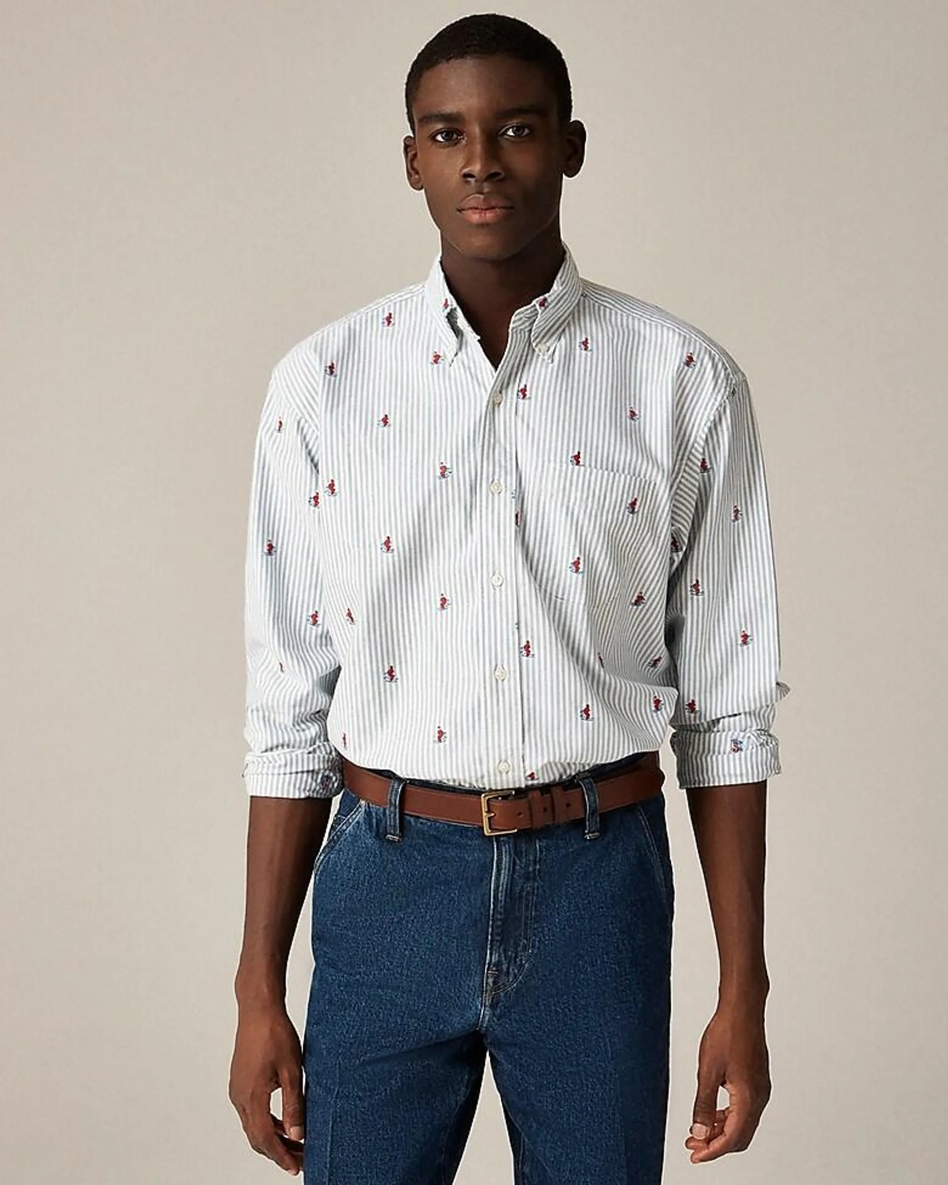 Giant-fit oxford shirt with skier embroidery