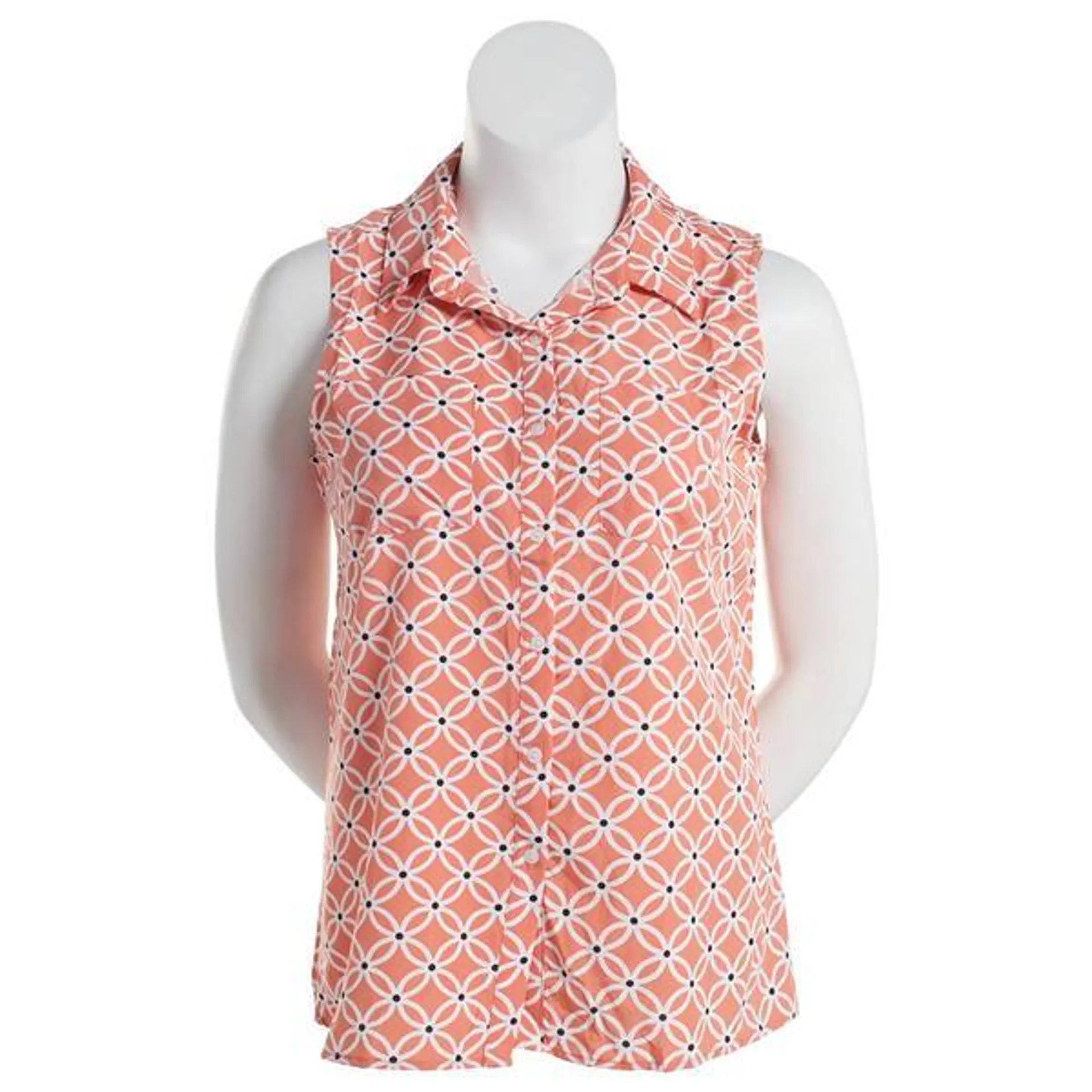 Plus Size Notations Sleeveless Lattice Casual Button Down