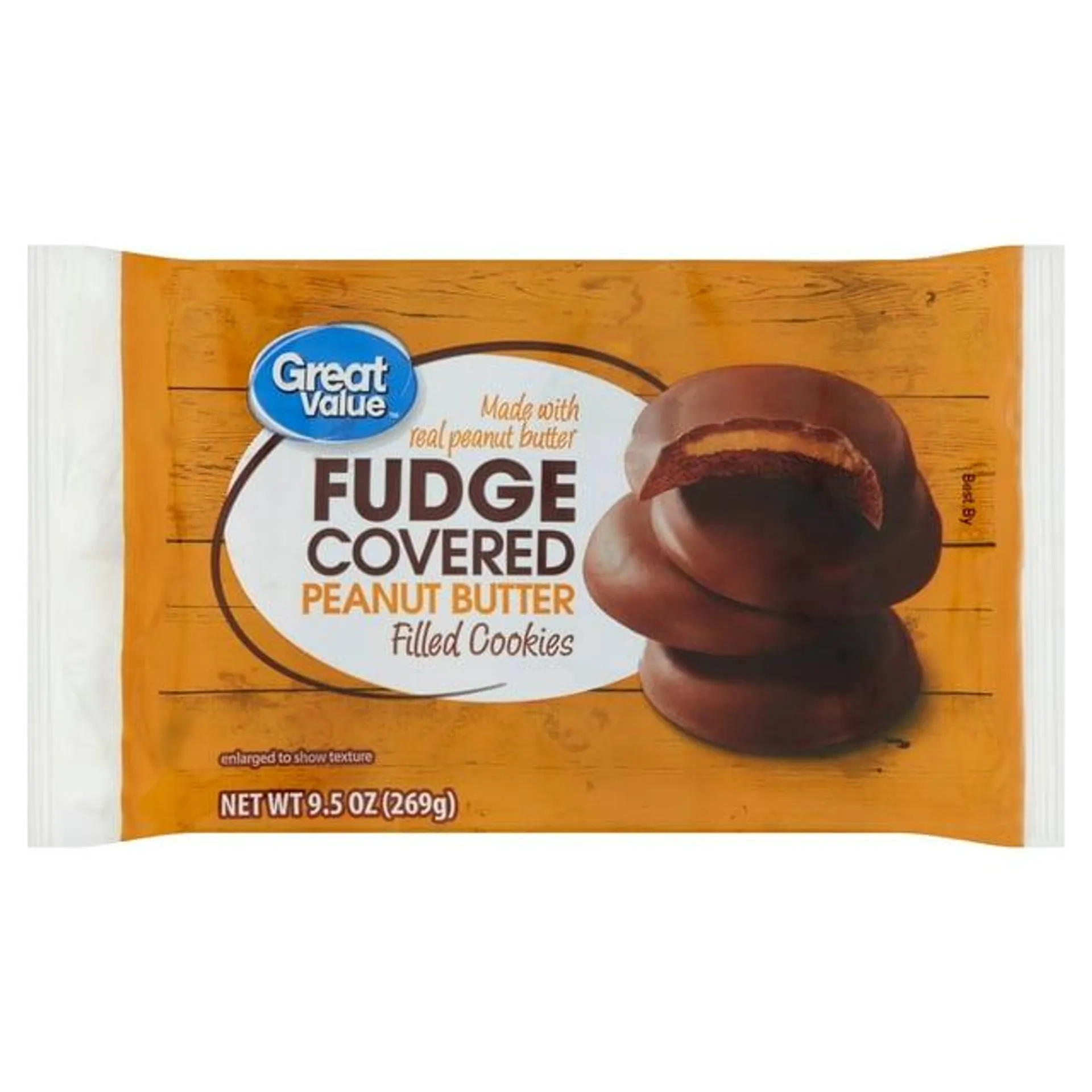 Great Value Fudge-Covered Peanut Butter-Filled Cookies, 9.5 oz