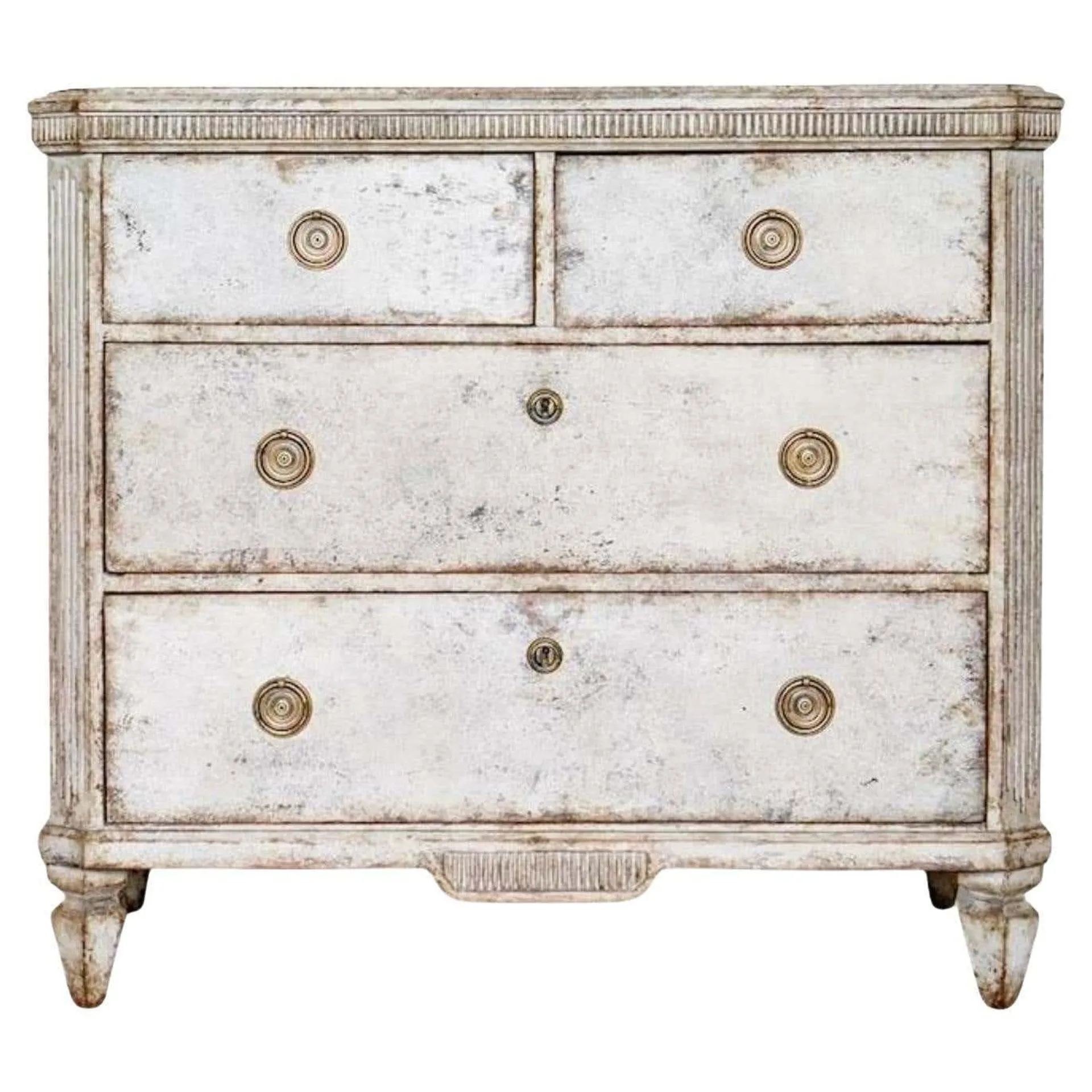 Swedish Gustavian White Grey Painted Chest of Drawers Commode C.1870