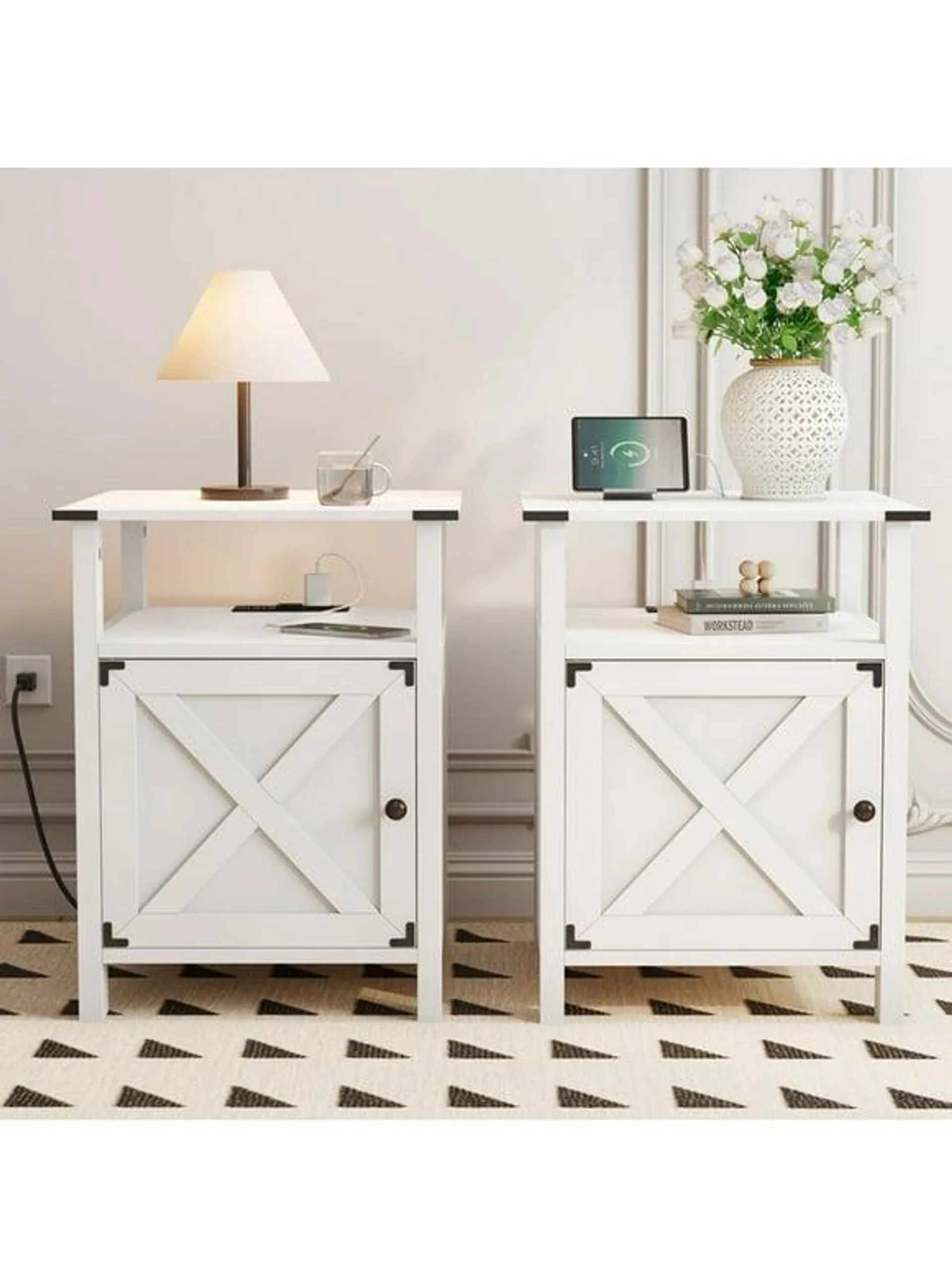 Behost Nightstand for Bedroom Set of 2, Farmhouse Small Bedside Table for Bedroom Furniture,White