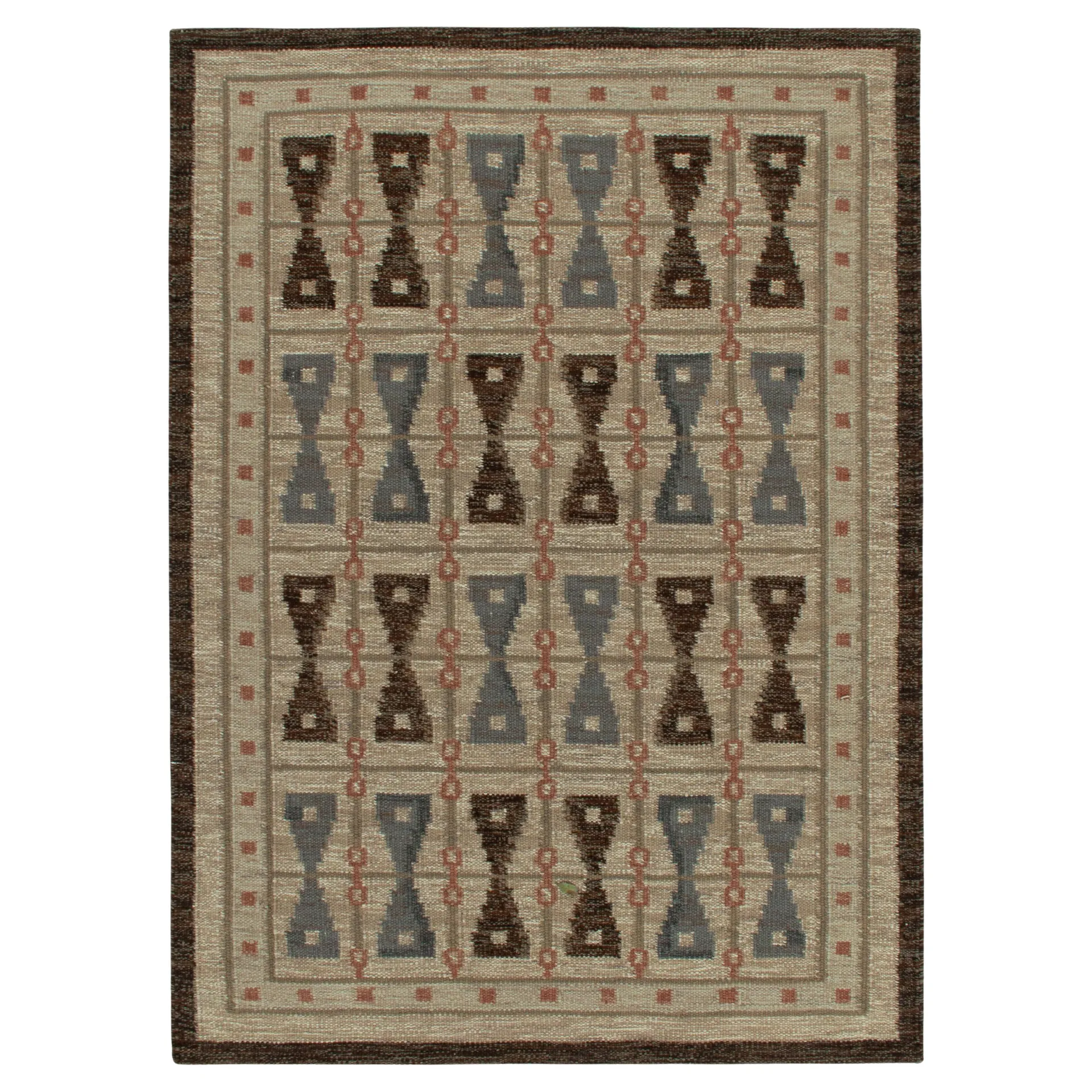 Rug & Kilim’s Scandinavian Style Kilim in Blue & Beige-Brown Geometric Pattern