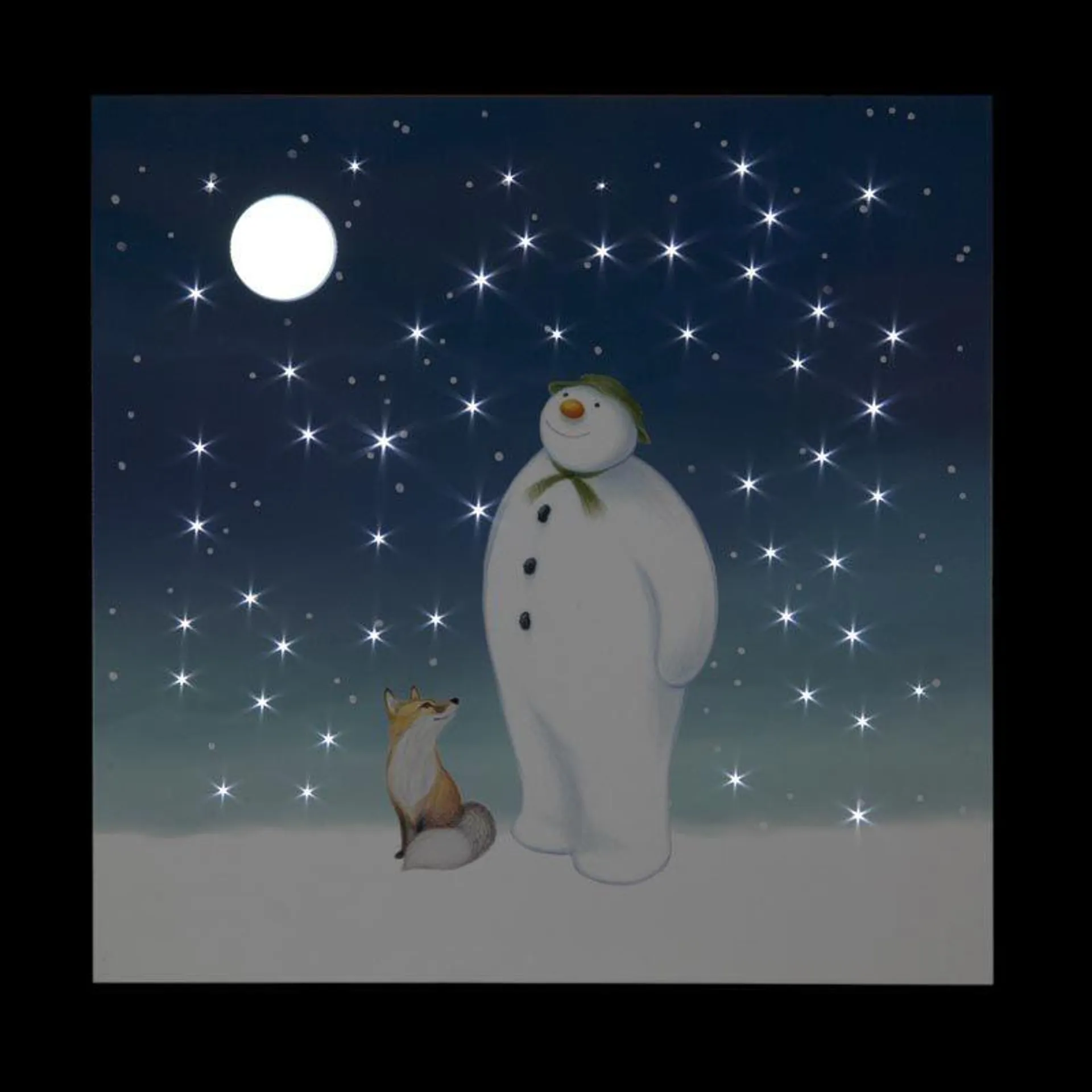 Fibre Optic LED Canvas The Snowman, Fox and Moon 30x30cm