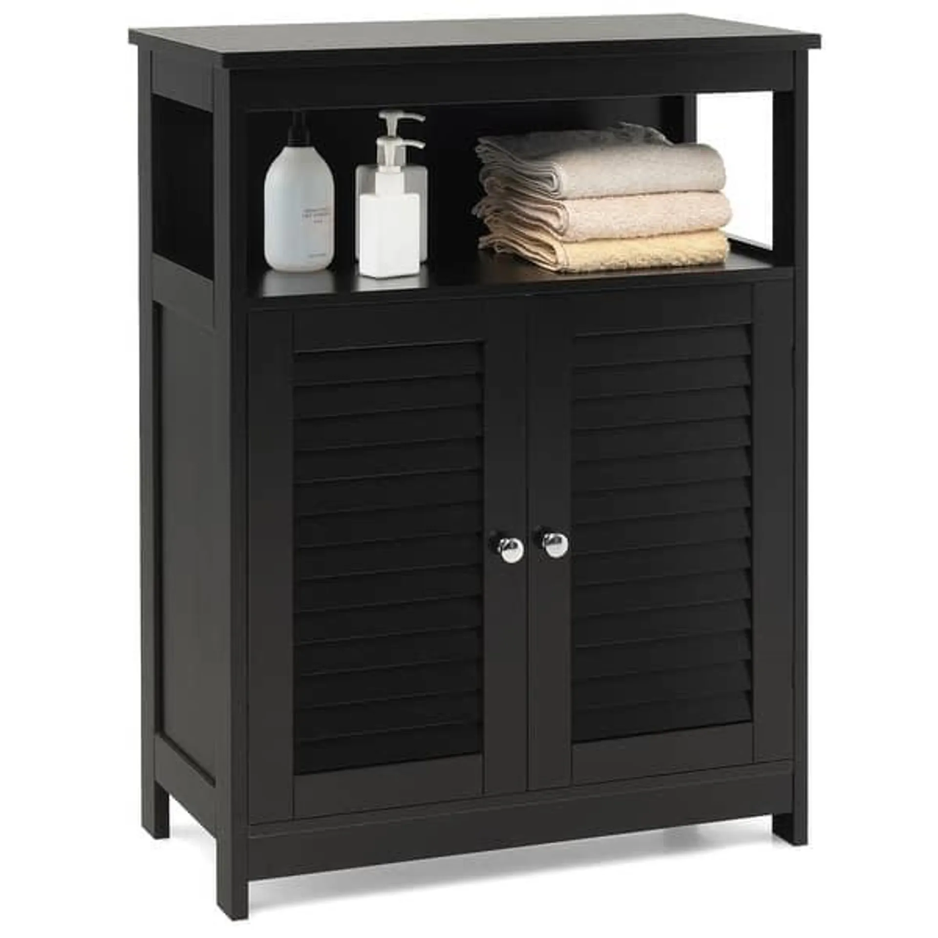 Costway Bathroom Storage Wood Floor Cabinet with Double Shutter Door