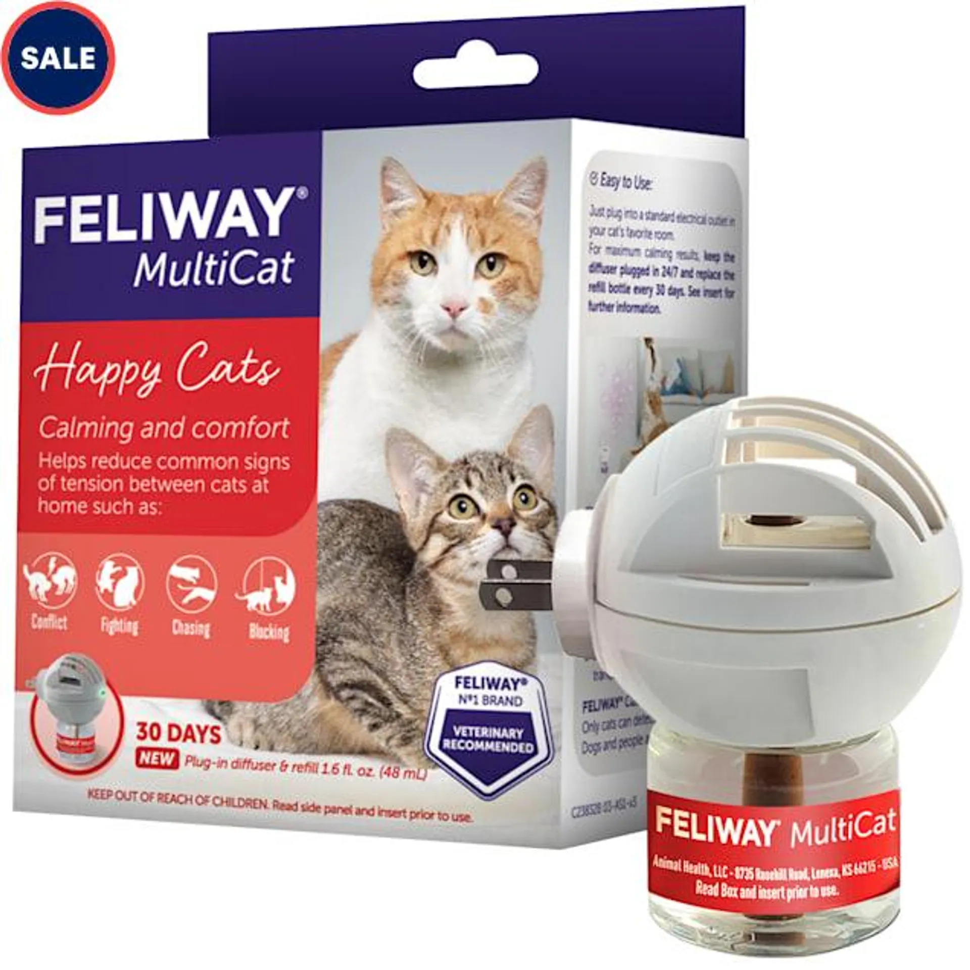 Feliway 30 Day Multicat Diffuser Plug-In Starter Kit, 48 ml.