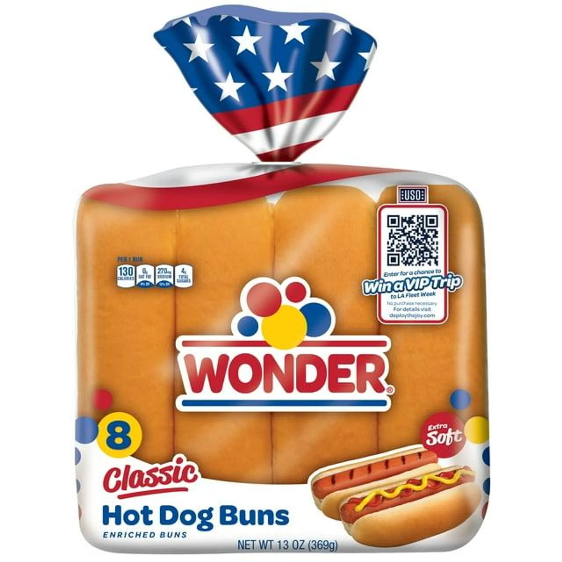 Wonder Bread Classic Hot Dog Buns, White Bread Hot Dog Buns, 8 Count