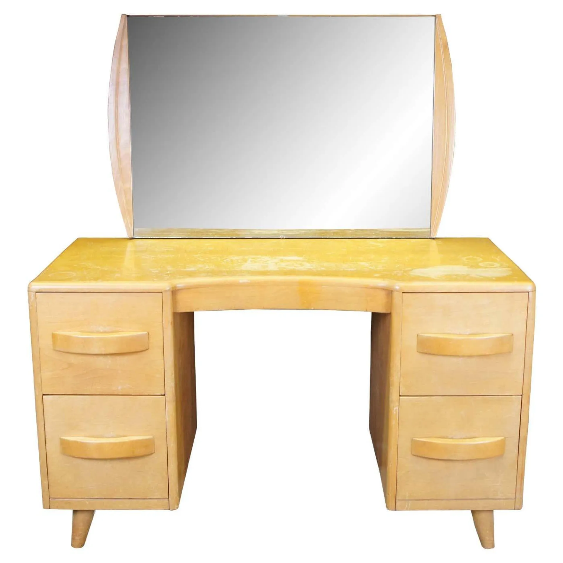 Leo Jiranek Heywood Wakefield Modern Maple Mirrored Kneehole Vanity Desk