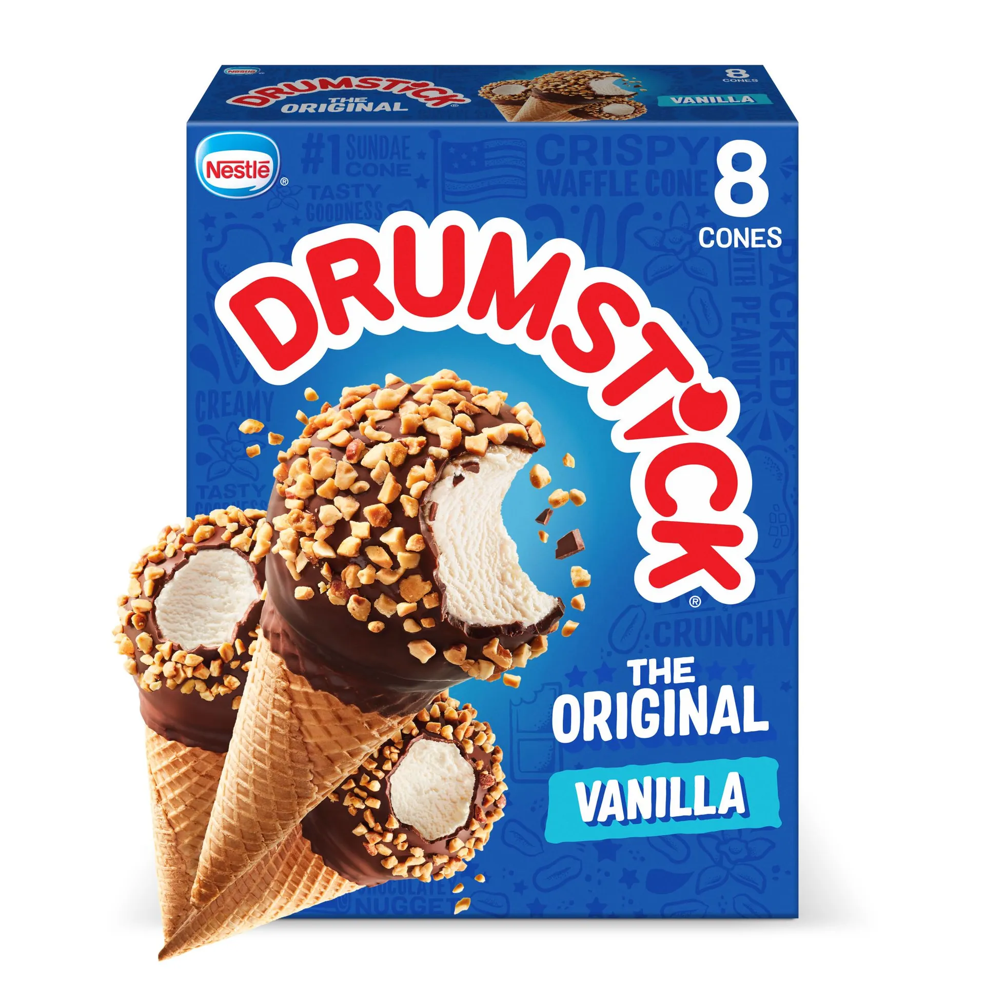 Drumstick Original Vanilla Sundae Ice Cream Sundae Cones Dessert, No Artificial Flavors or Colors, Kosher, 8 Count Package