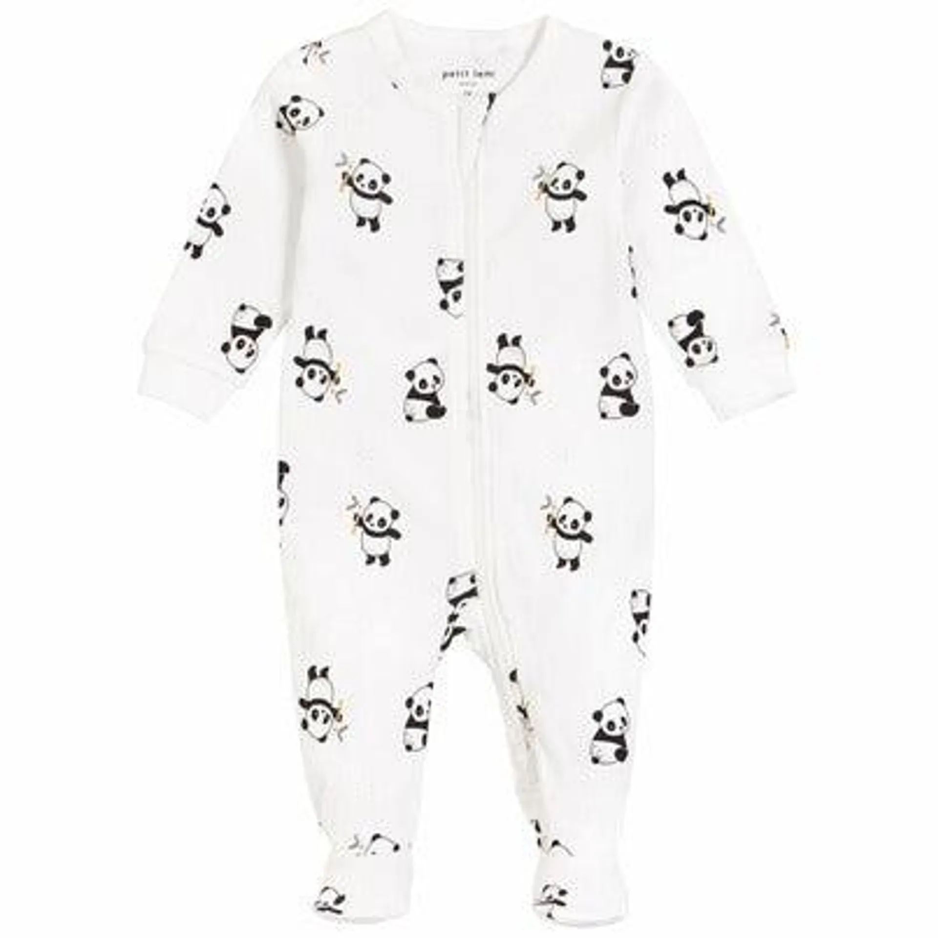 Petit Lem Panda Print on Off-White Footed Sleeper