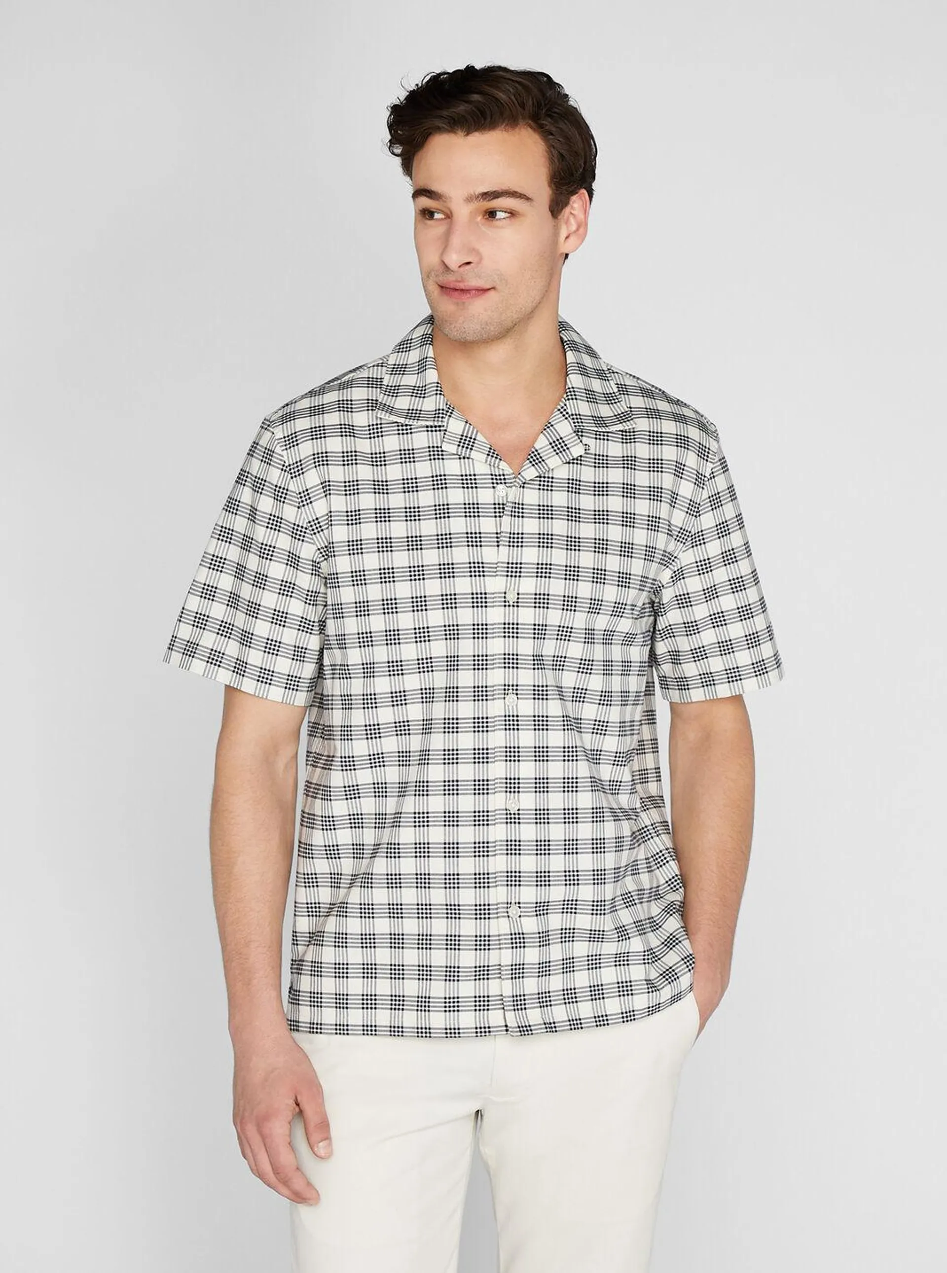 Short Sleeve Camp Collar Gingham Oxford Shirt