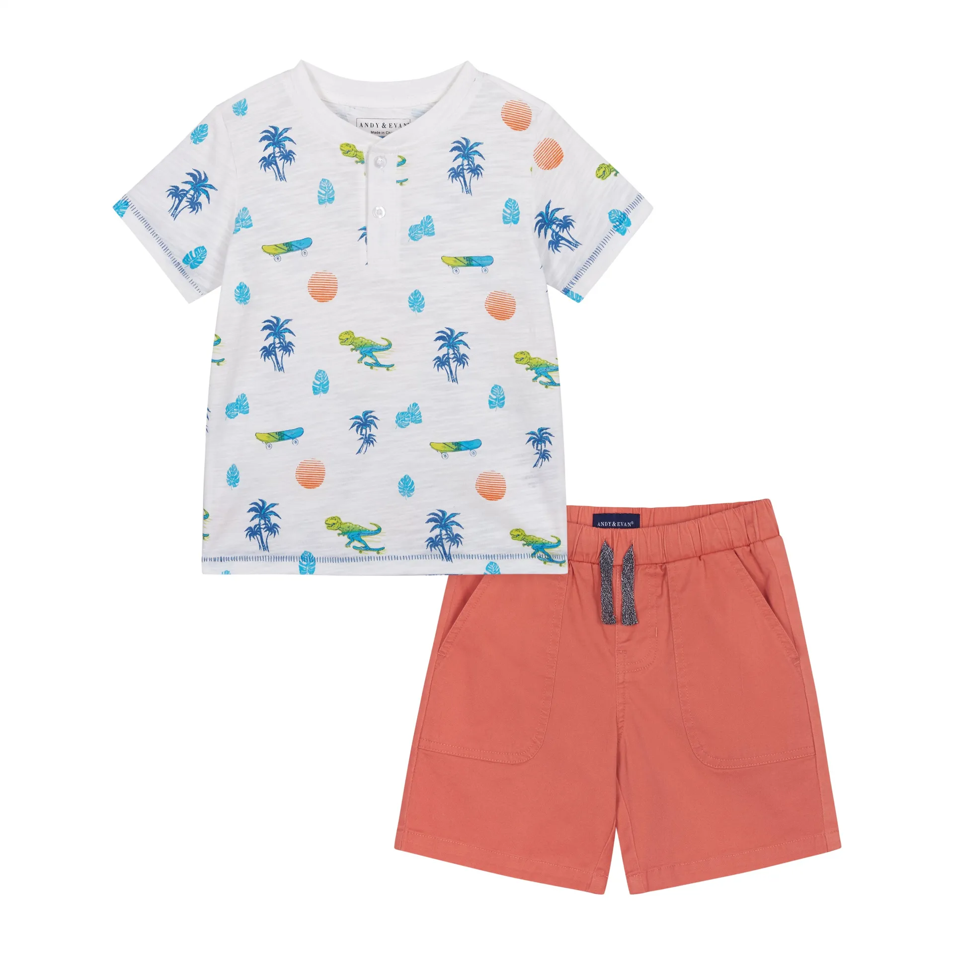 Andy & Evan 2 Piece Henley Tee & Short Set