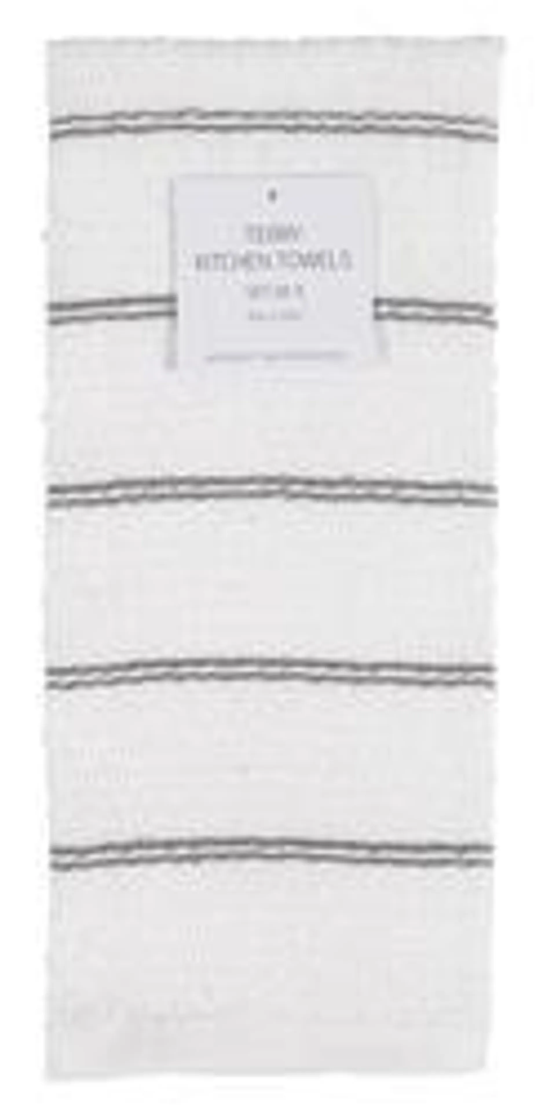 Set of 3 Striped Terry Kitchen Towels - Gray