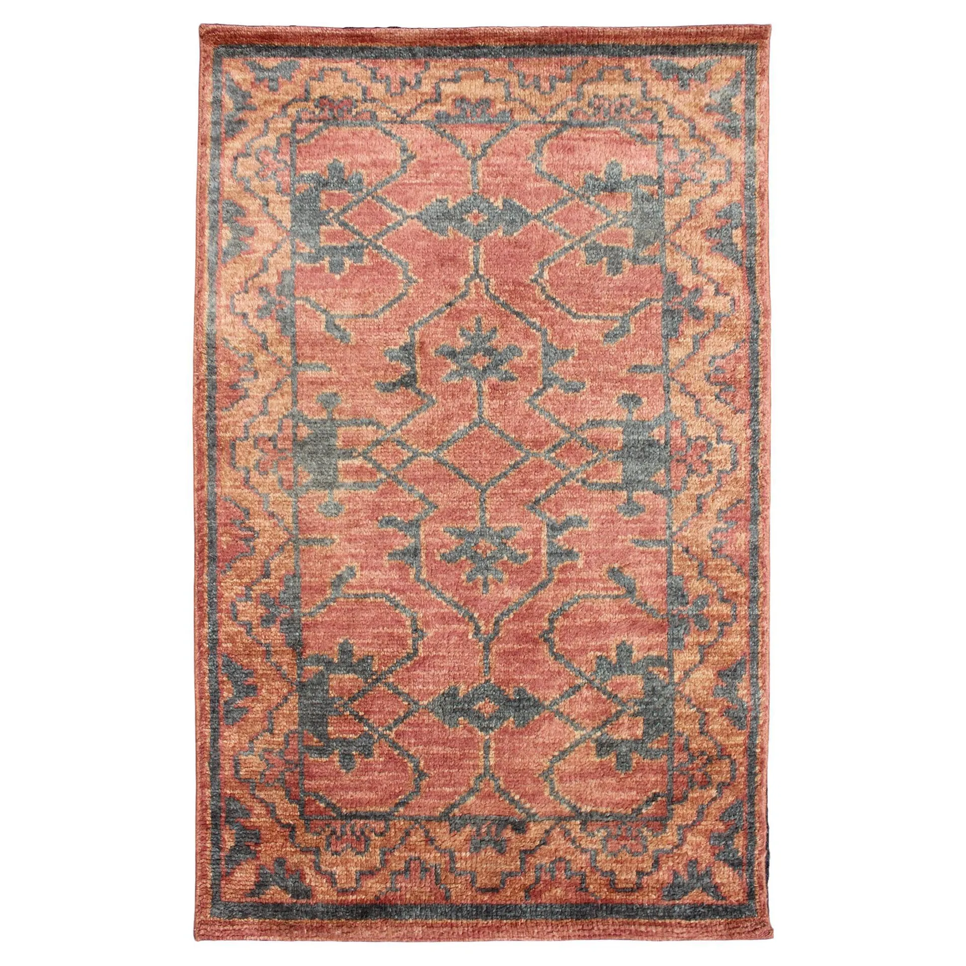 Modern Hand-Knotted Oushak Rug in Wool with Sub-Geometric Design in Terra-Cotta