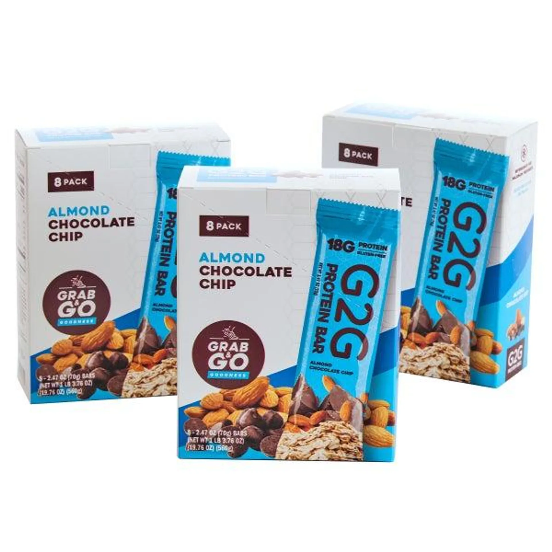 G2G 3-pack Almond Chocolate Chip Protein Bars, 24-count