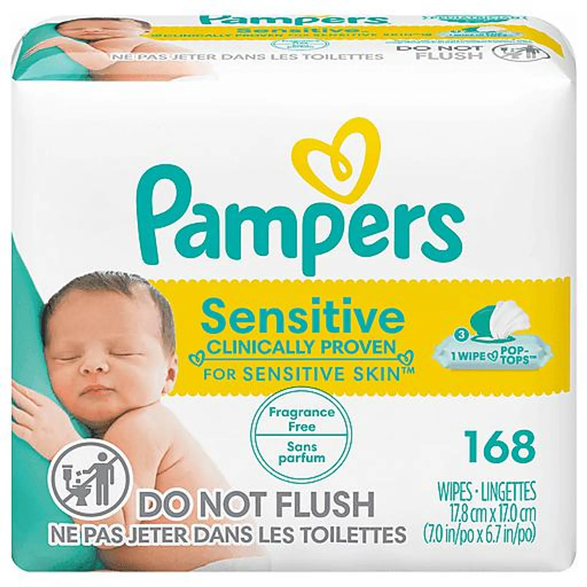Pampers Sensitive Perfume Free Baby Wipes 168 ct 3 pack box