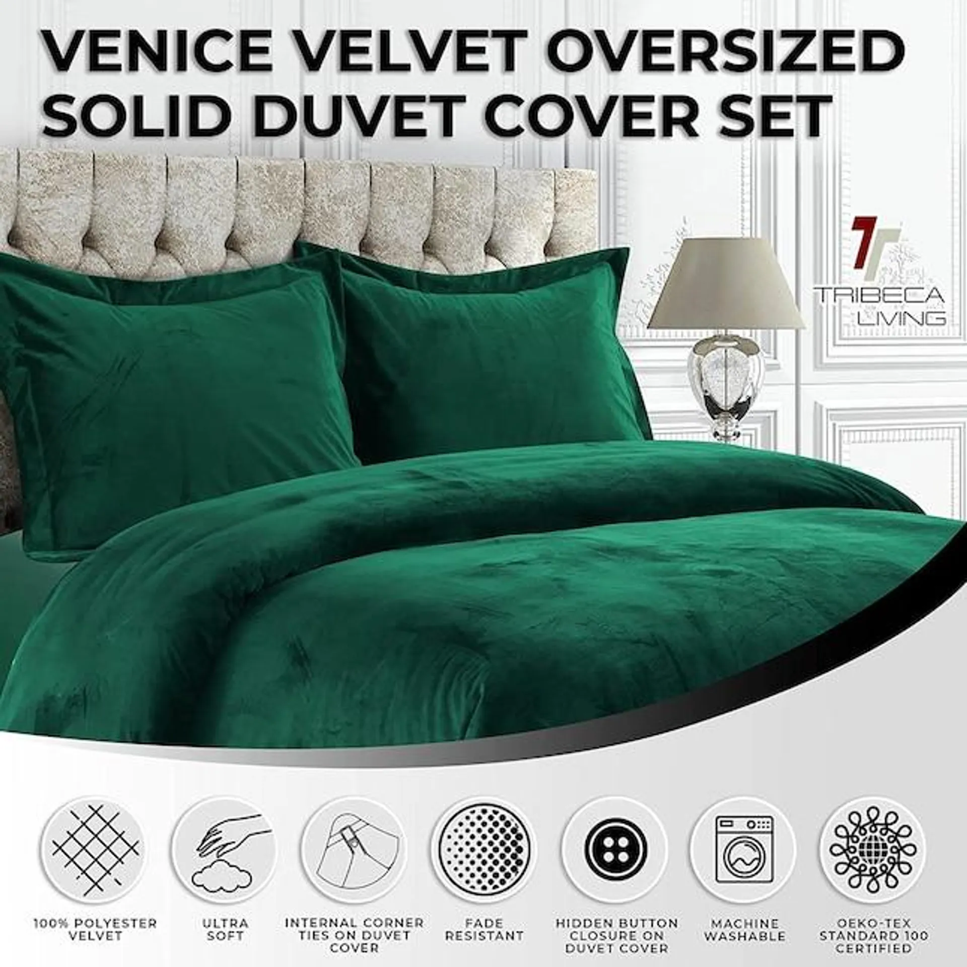 TRIBECA LIVING Venice Duvets Emerald Green Solid Queen Duvet Cover