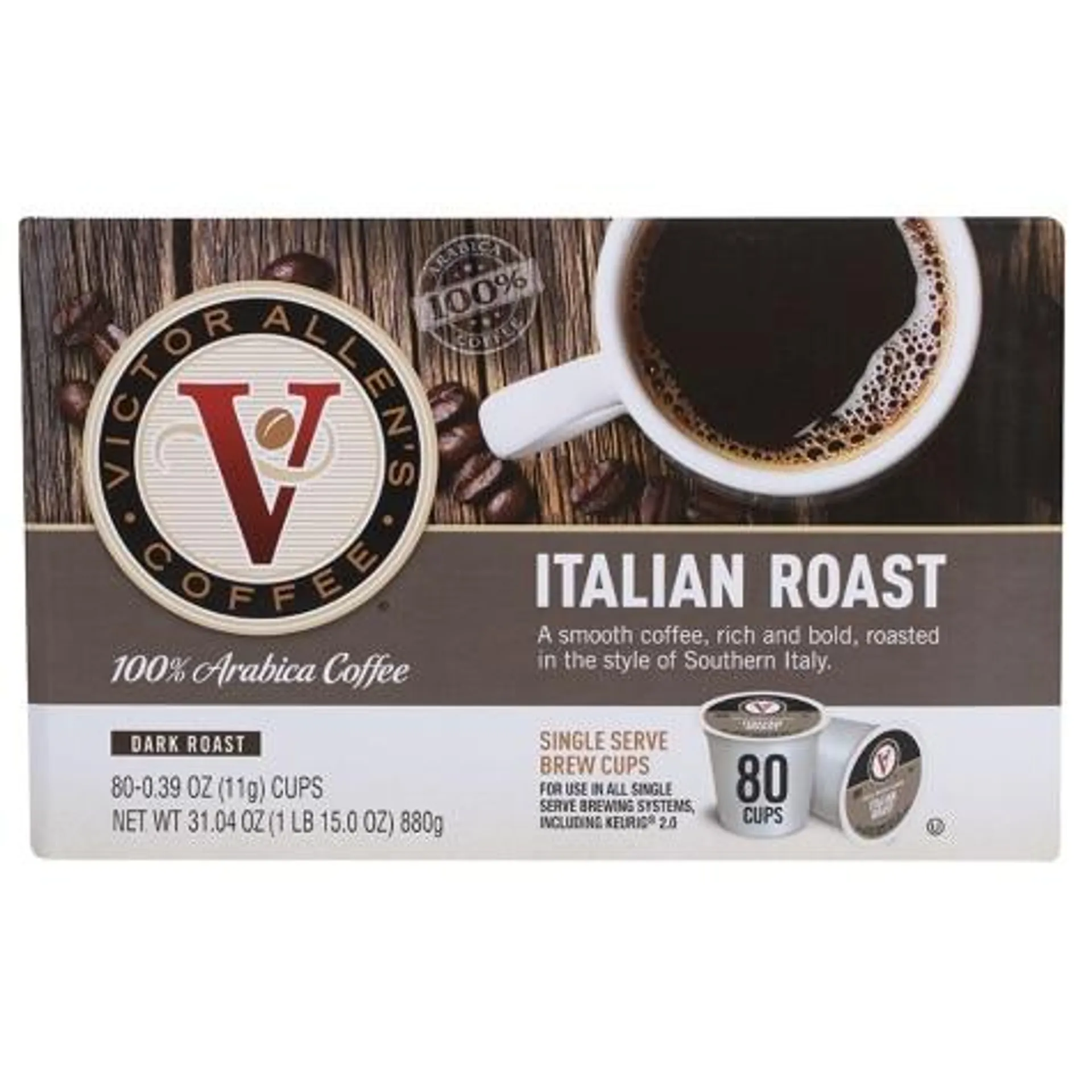 Victor Allen's Italian Dark Roast Coffee Cups, 80 Count