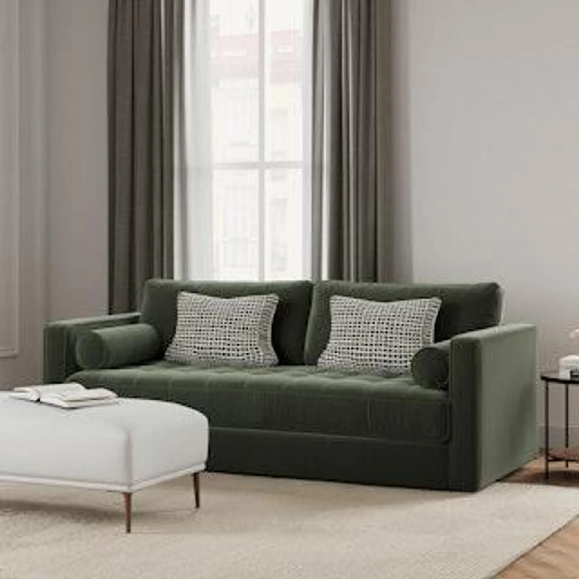 Sven 88" Tufted Velvet Sofa Bed - Plush Pacific Green