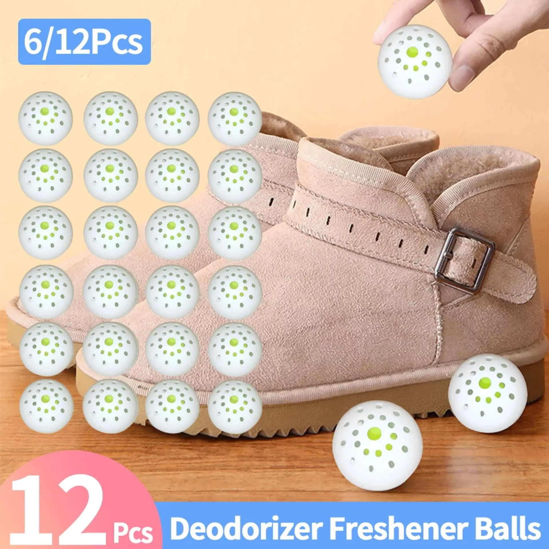 6/12 piezas 6 piezas/paquete de bolas desodorizantes para zapatillas, bolas desodorizantes para zapatillas, olor duradero para bolsas de gimnasio, casilleros, automóviles, 3 cm