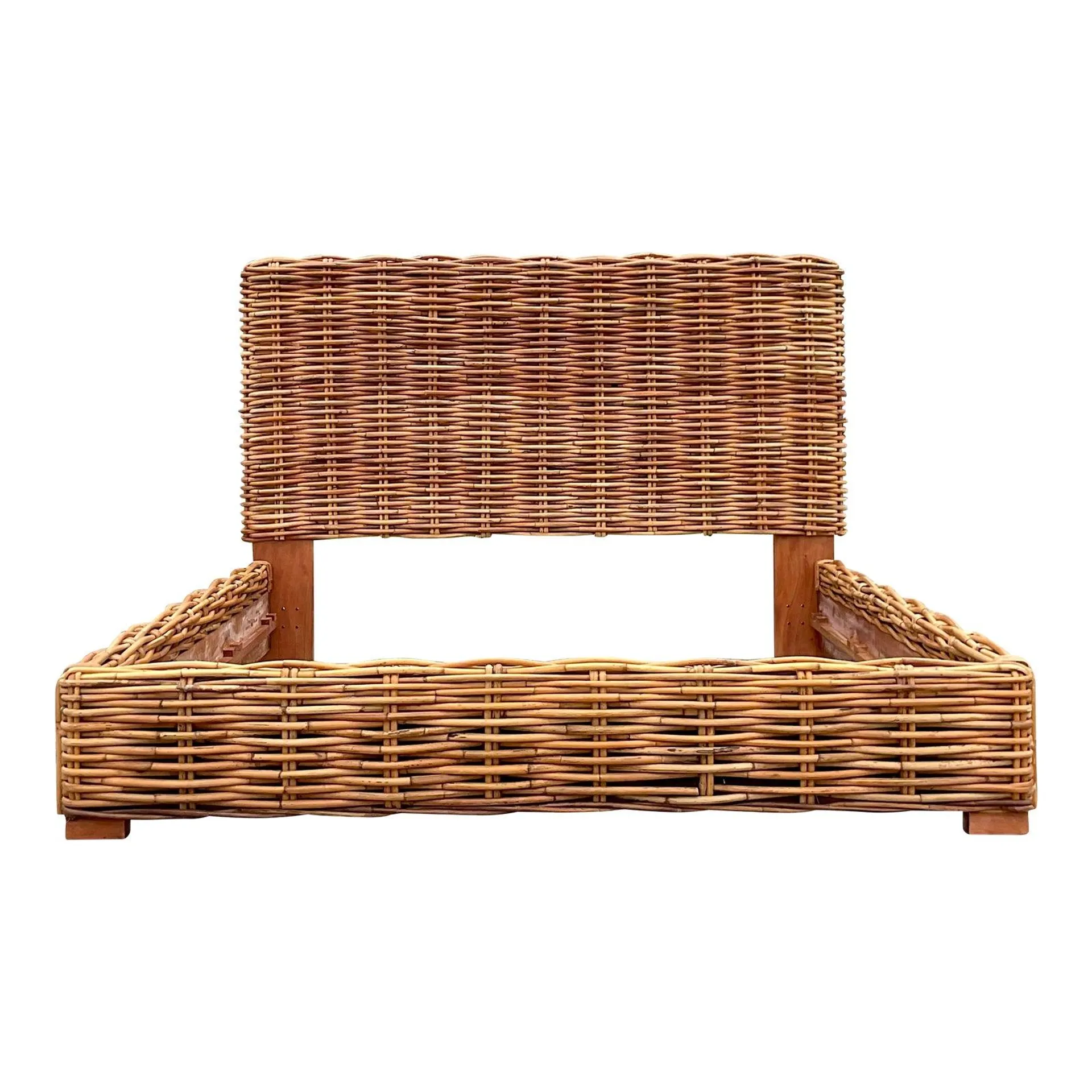 Late 20th Century Vintage Coastal Woven Rattan King Bed Frame