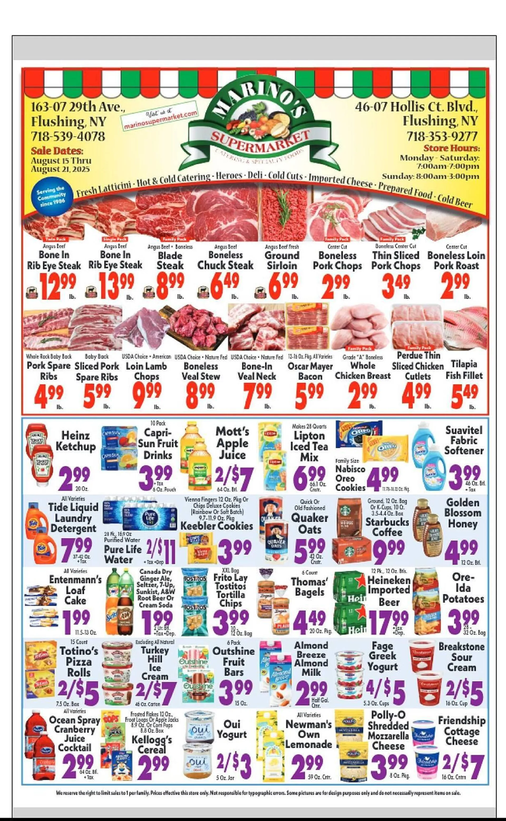 Weekly ad Marino's Supermarket Weekly Ad from August 15 to August 21 2025 - Page 1