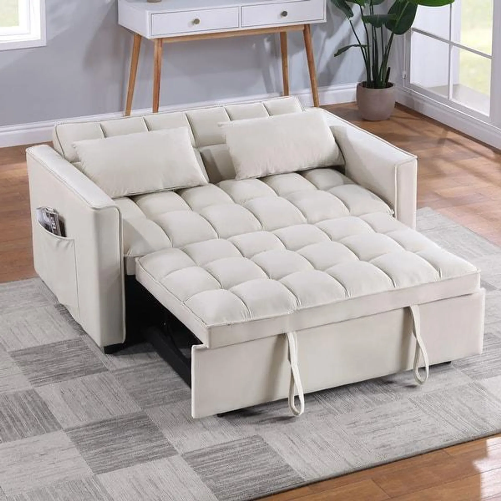 55" Width Pull Out Tufted Convertible Loveseat Sleeper Sofa Bed