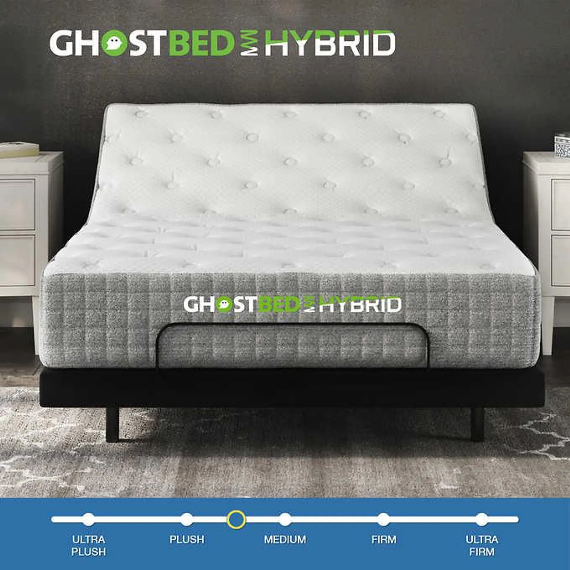 Ghostbed Hybrid 12" Medium-Plush Mattress with Luxury Adjustable Base